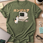 japanese cat engineer shirt - Military Green