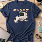 japanese cat engineer shirt - Navy