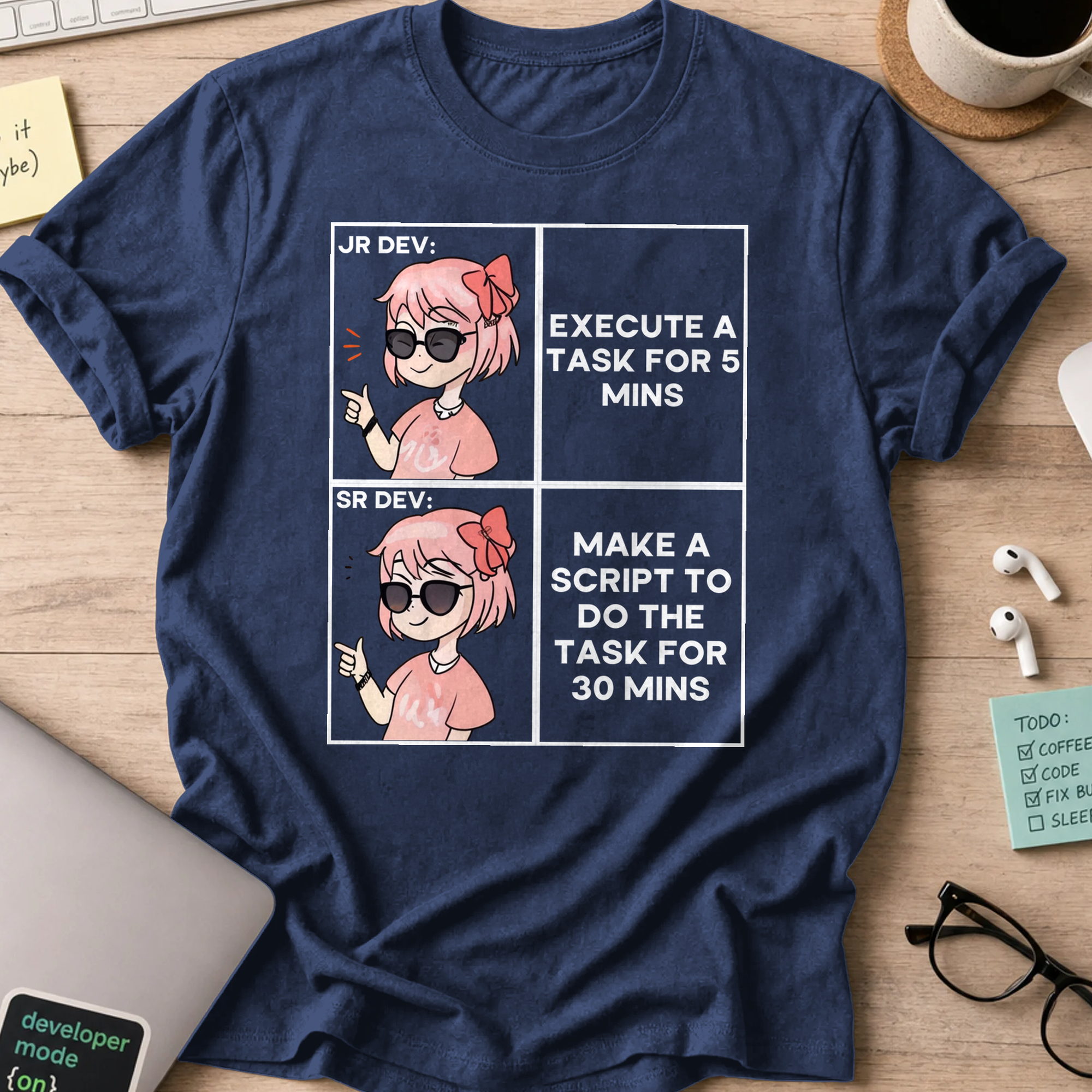 junior and senior dev difference shirt - Navy