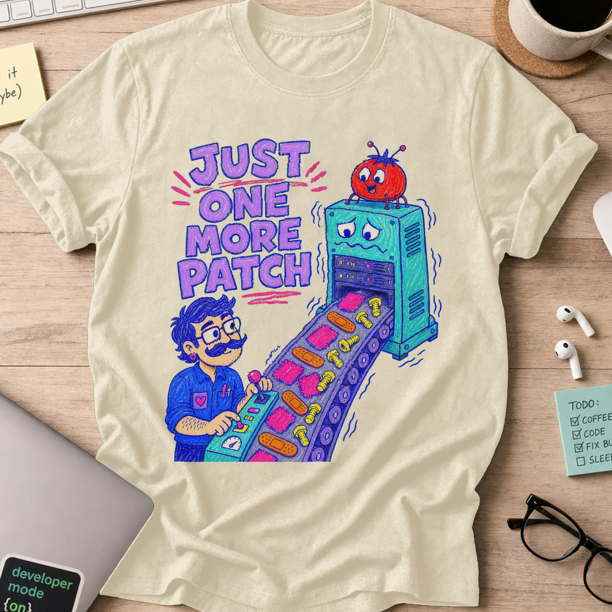 Just One More Patch Shirt — Natural storefront mockup