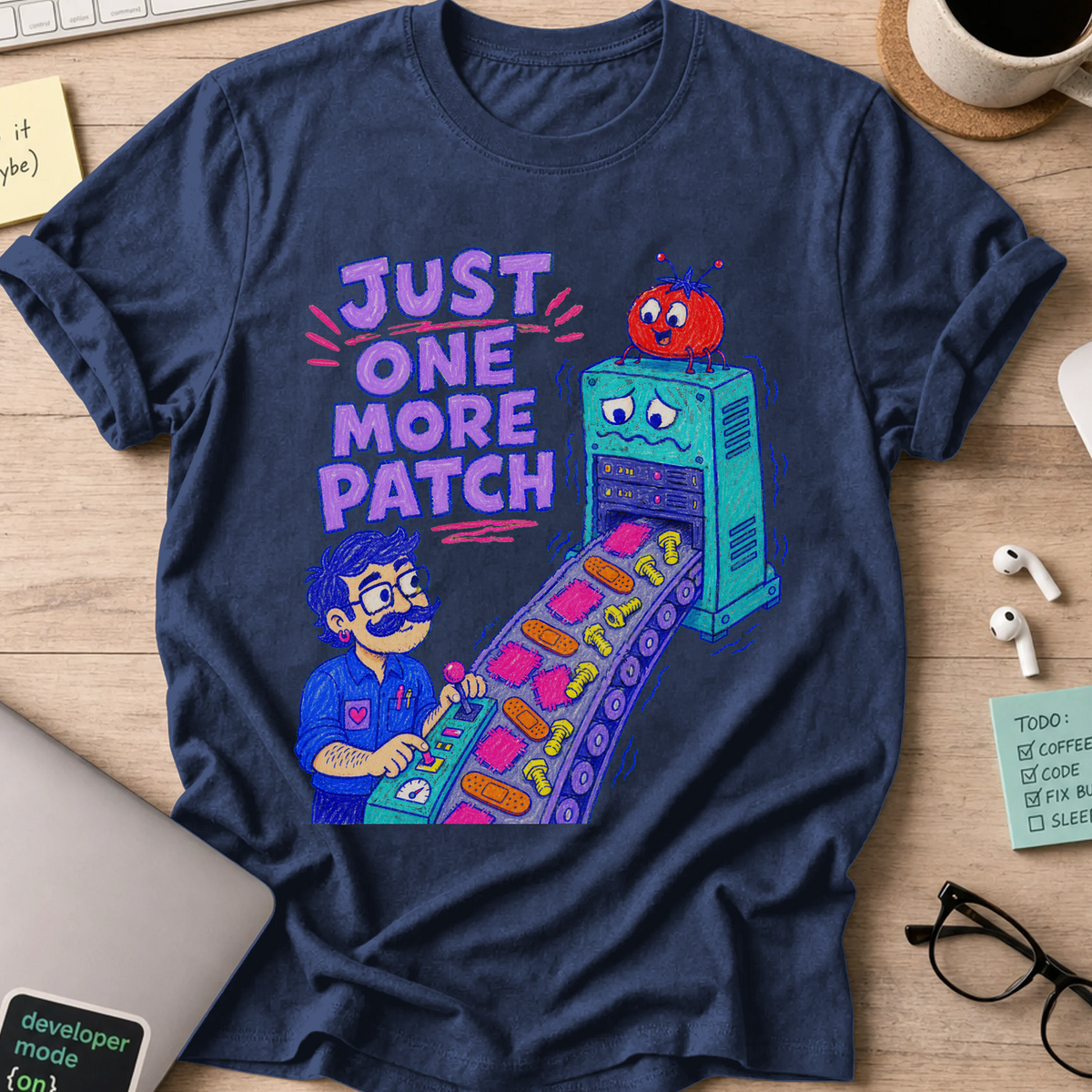 Just One More Patch Shirt — Navy storefront mockup