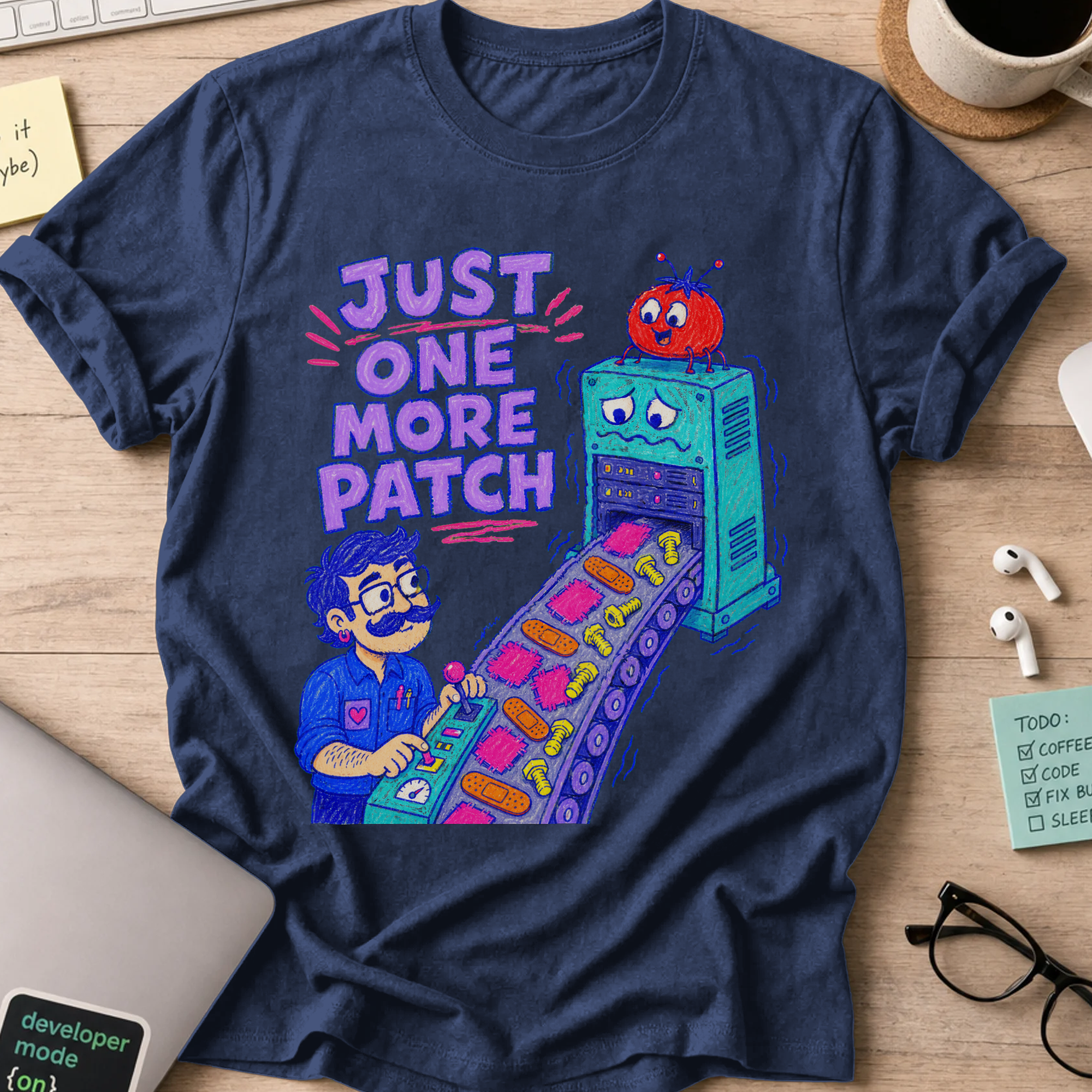 Just One More Patch Shirt — Navy storefront mockup