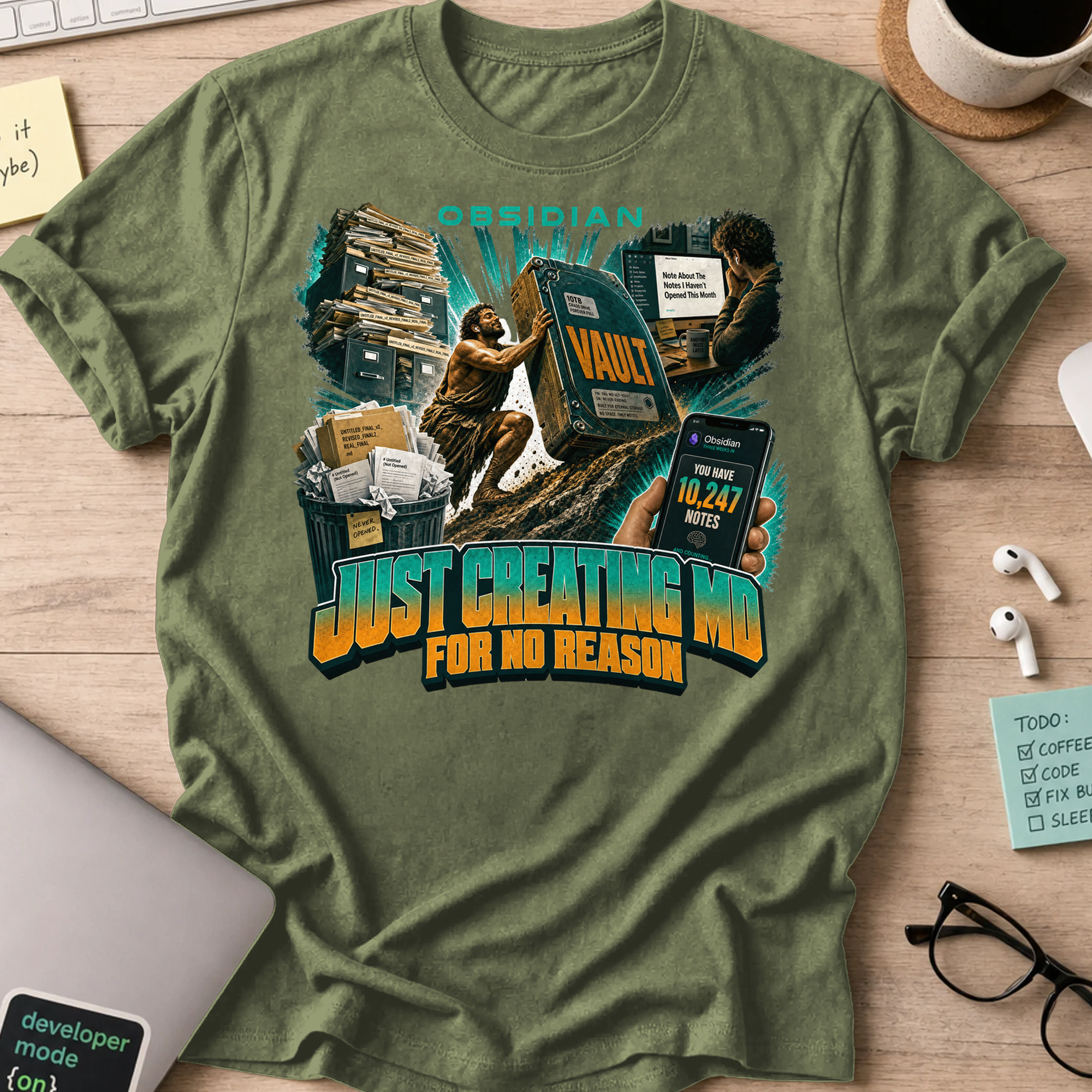 Just Creating MD for No Reason Shirt - Military Green