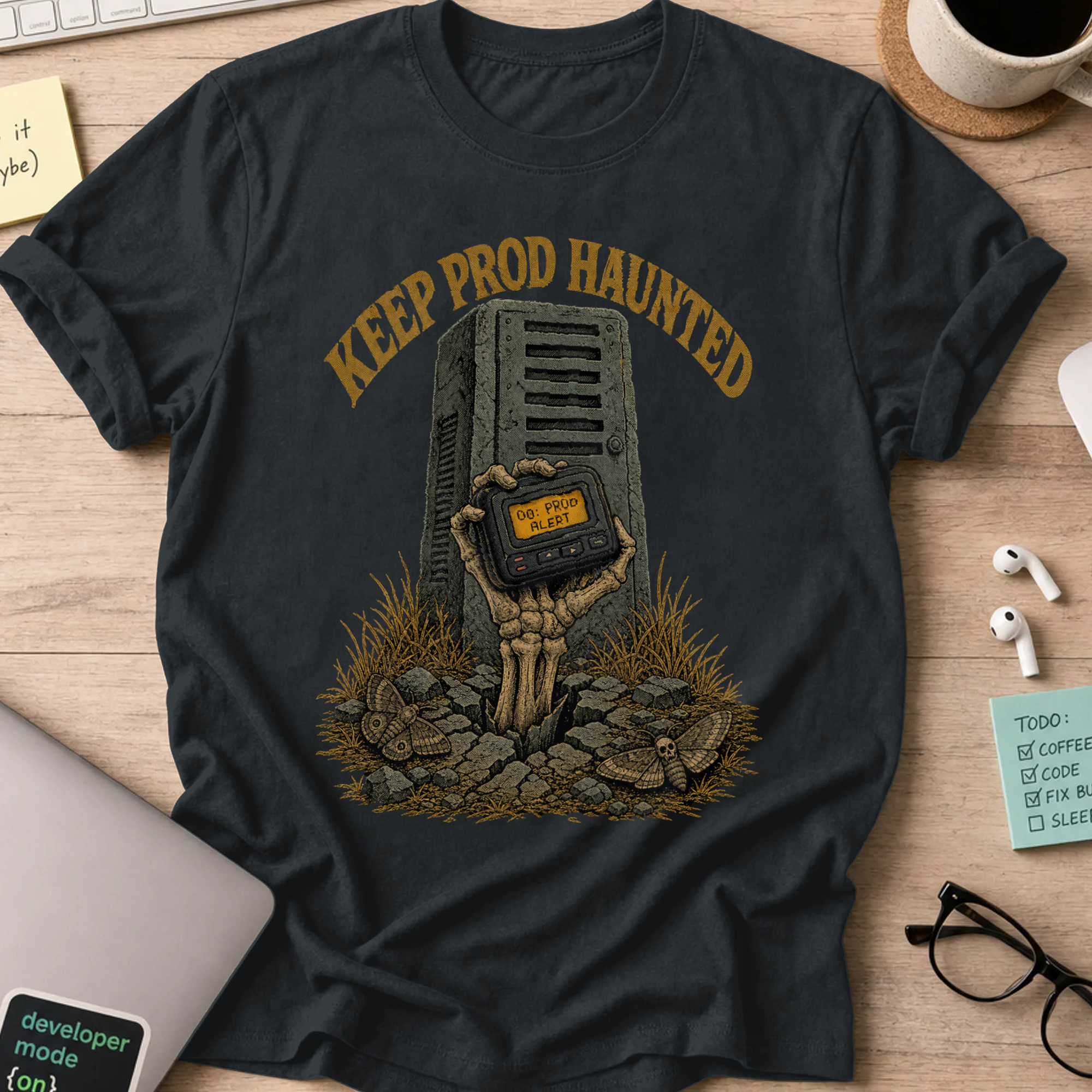 Keep Prod Haunted Shirt — Black storefront mockup