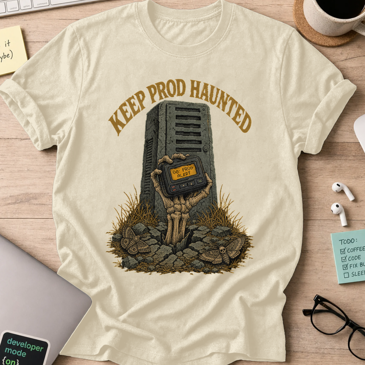Keep Prod Haunted Shirt — Natural storefront mockup