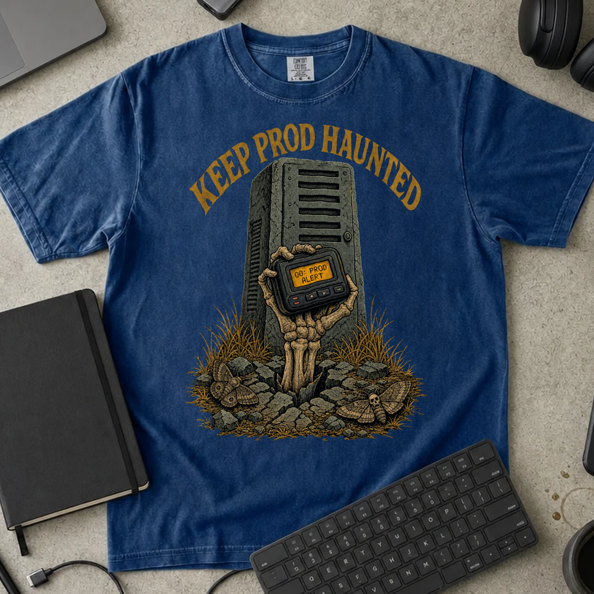 Keep Prod Haunted Shirt — True Navy Comfort Colors 1717 flat lay