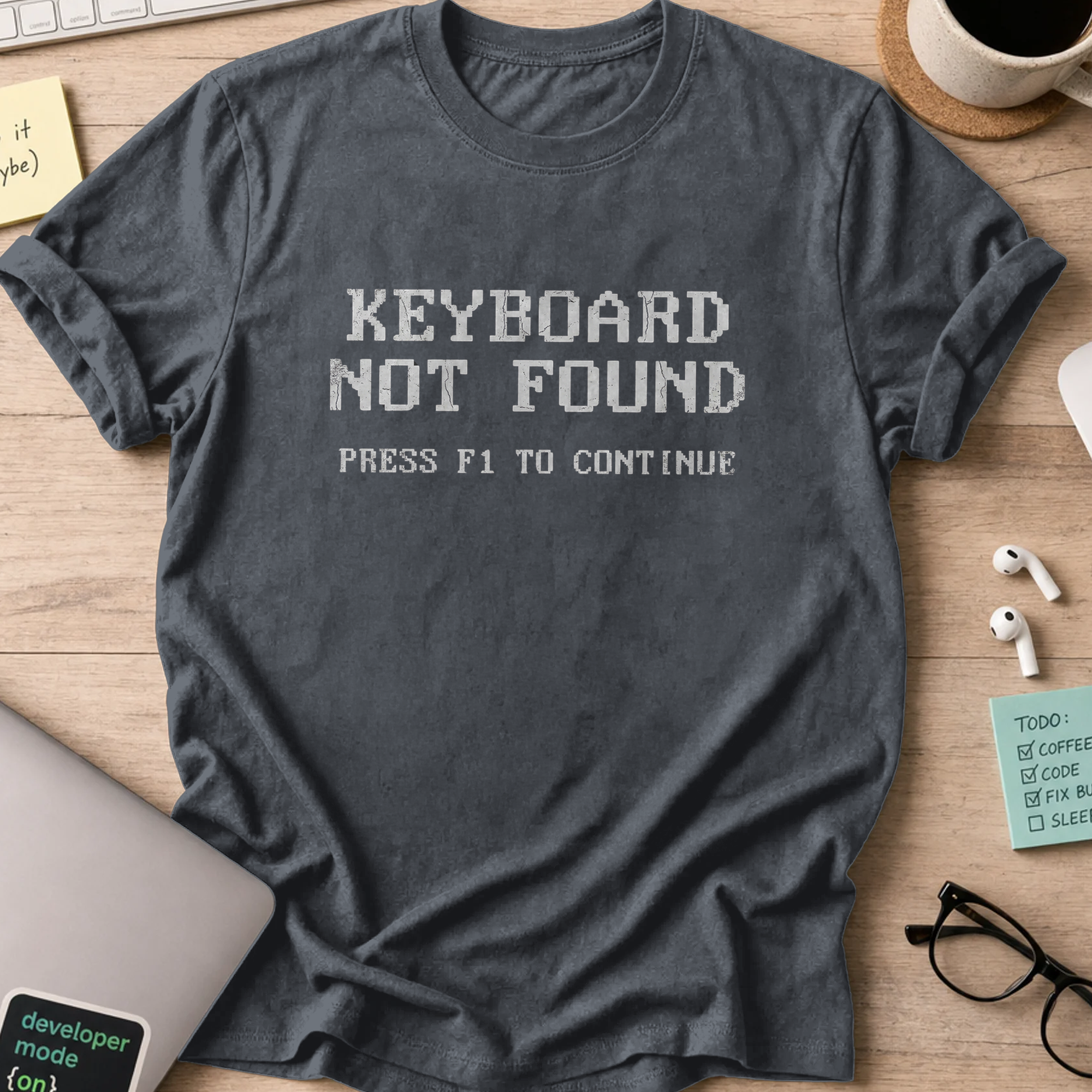 keyboard not found shirt - Dark Heather