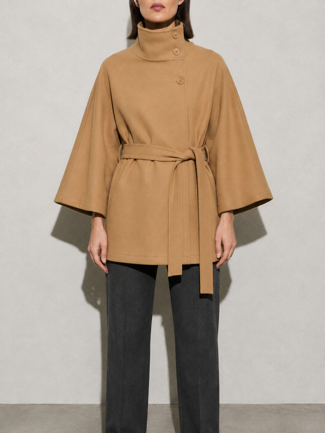 Women's Jacket High Neck Batwing Sleeve