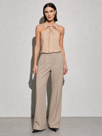 Polo Collar Tie Shirt Women's Design Vest - Khaki Premium Fabric Finish Main