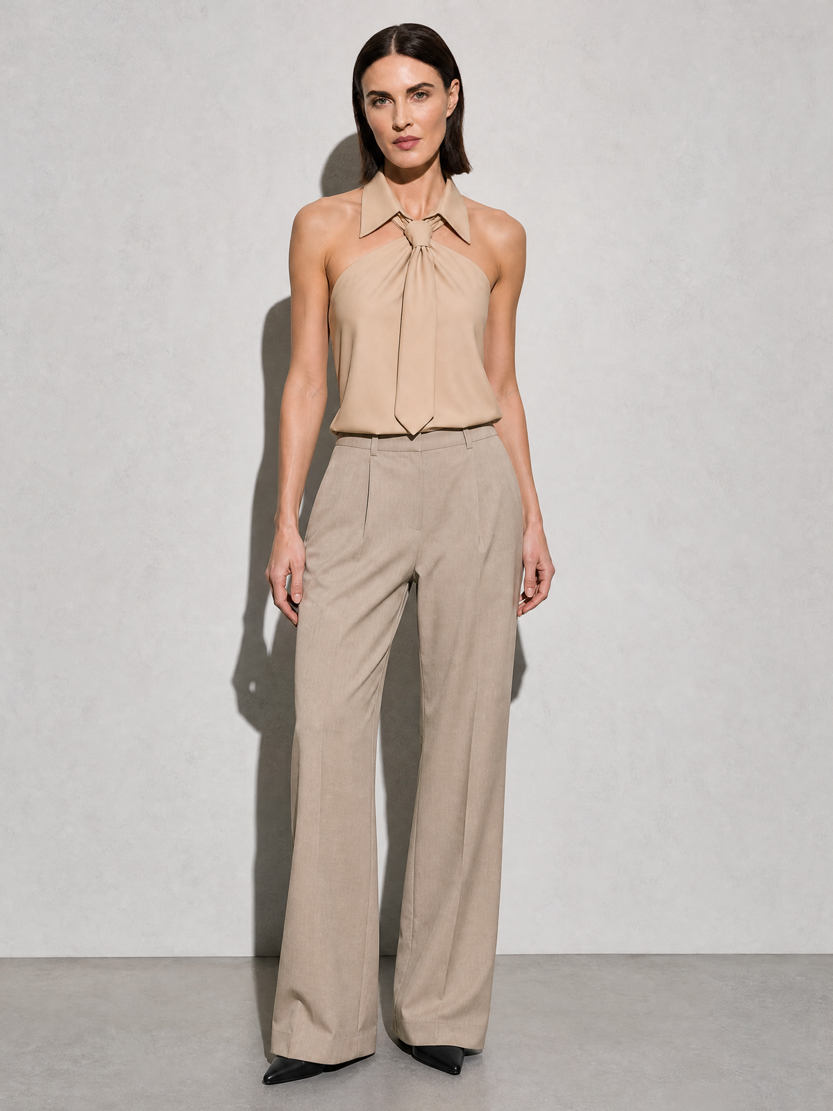 Polo Collar Tie Shirt Women's Design Vest - Khaki Premium Fabric Finish Main