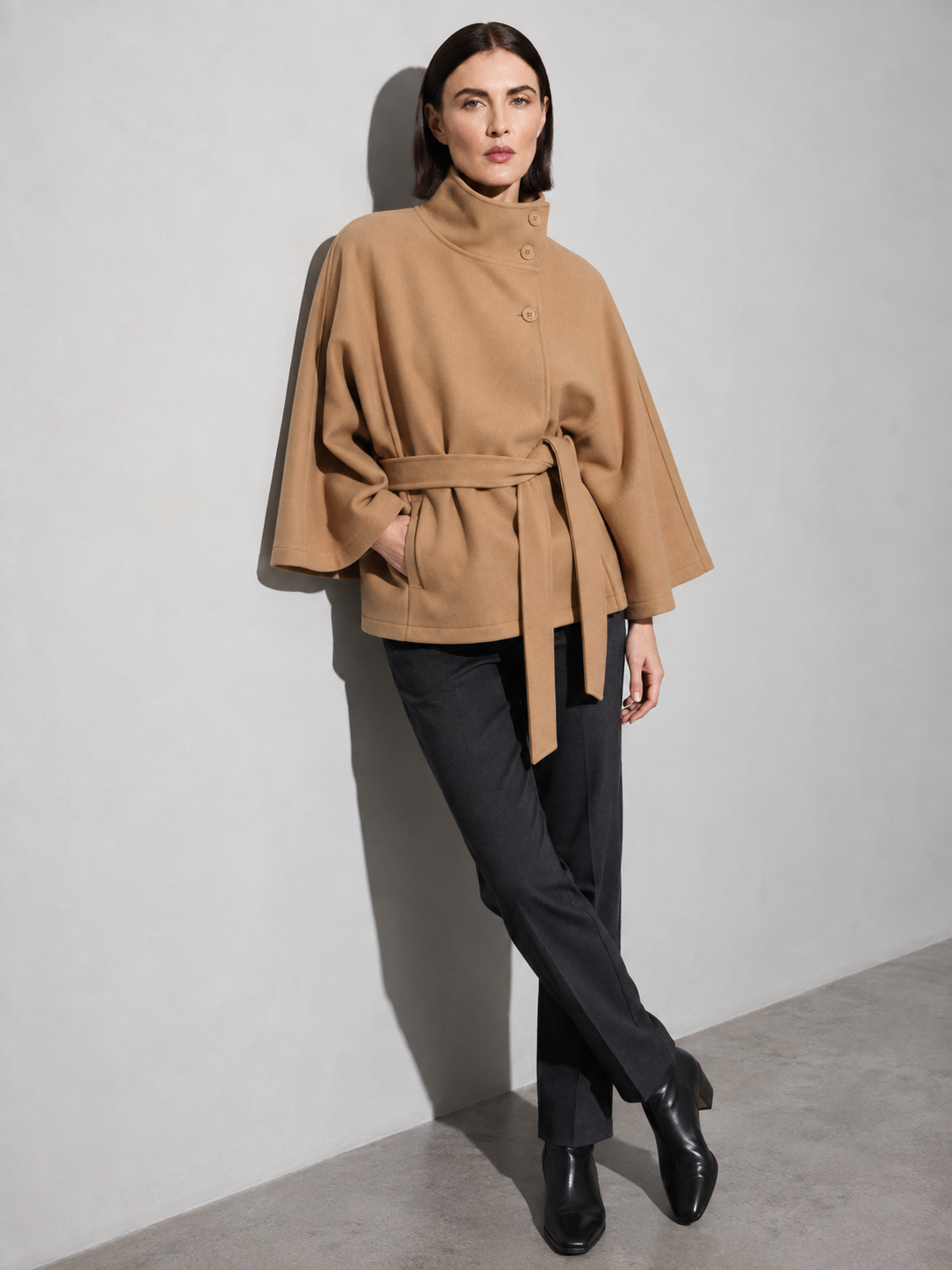 Women's Jacket High Neck Batwing Sleeve