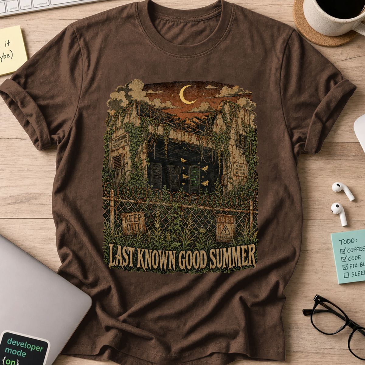 Last Known Good Summer Shirt — Dark Chocolate storefront mockup