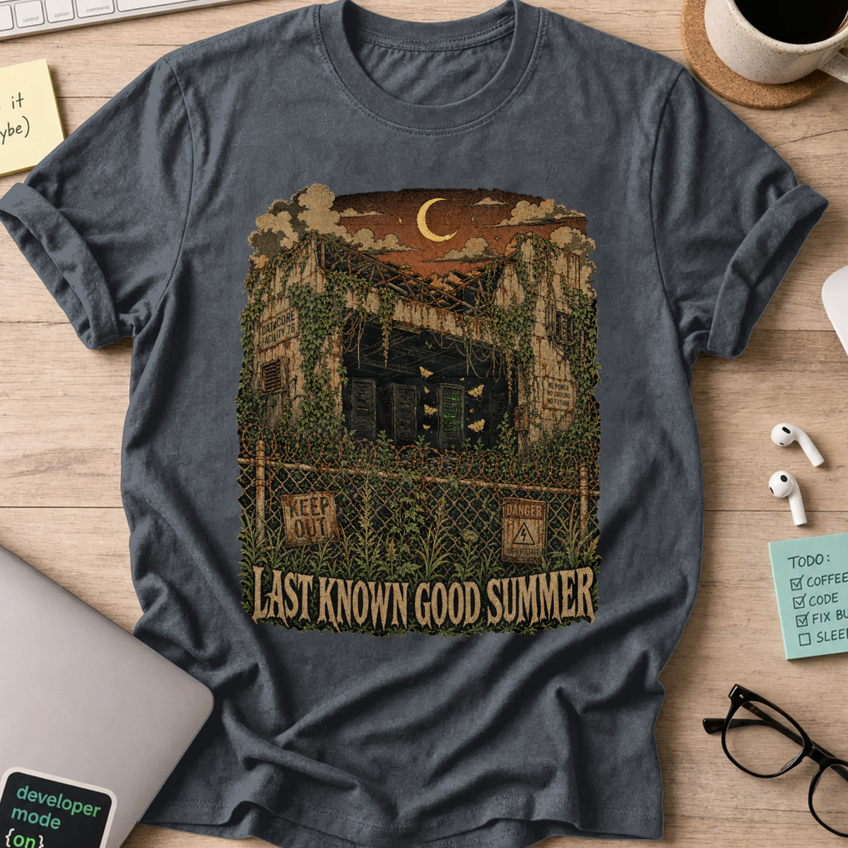 Last Known Good Summer Shirt — Dark Heather storefront mockup