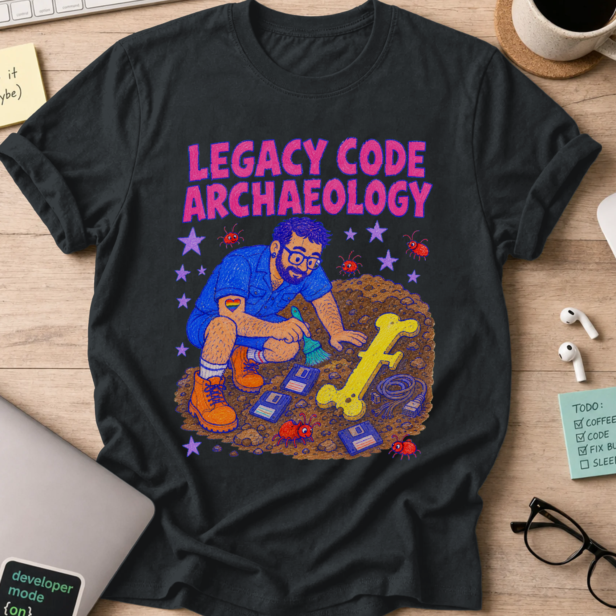 Legacy Code Archaeology Shirt — Black storefront mockup