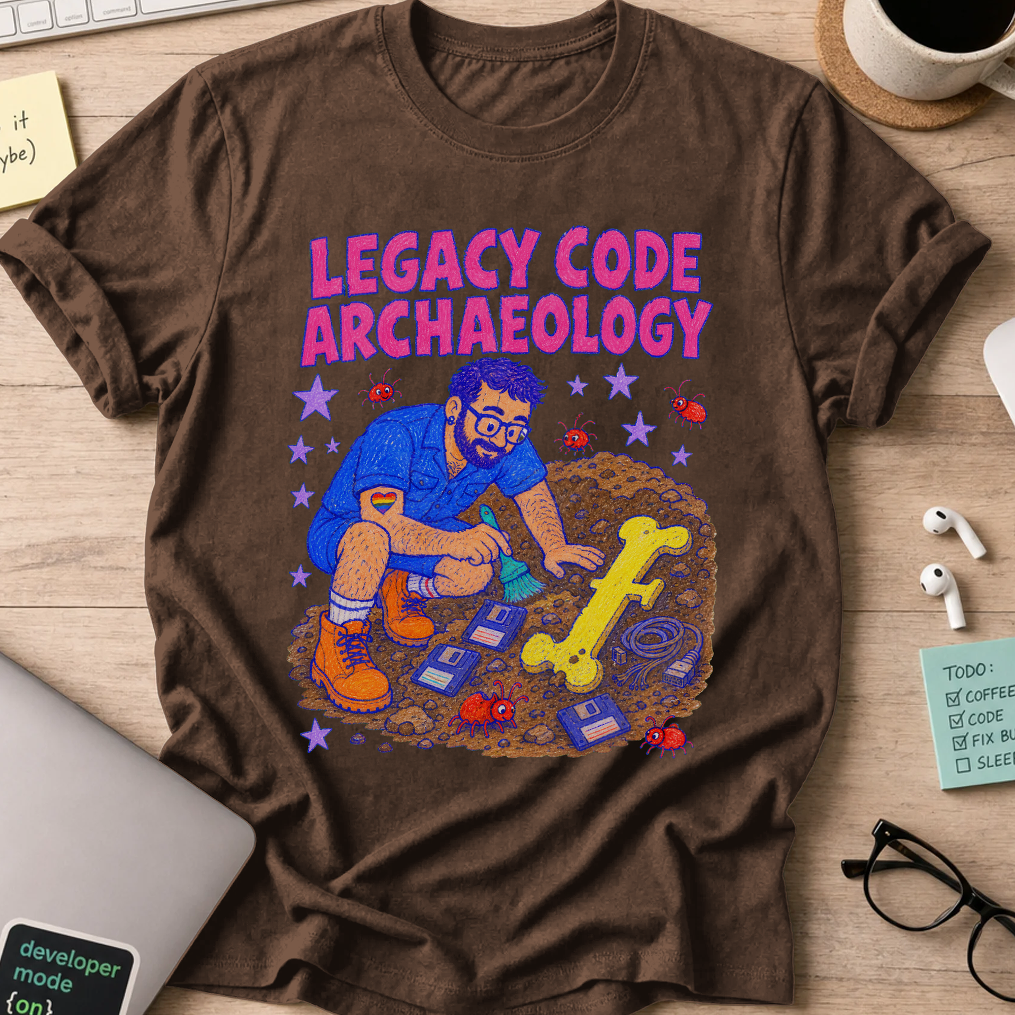 Legacy Code Archaeology Shirt — Dark Chocolate storefront mockup