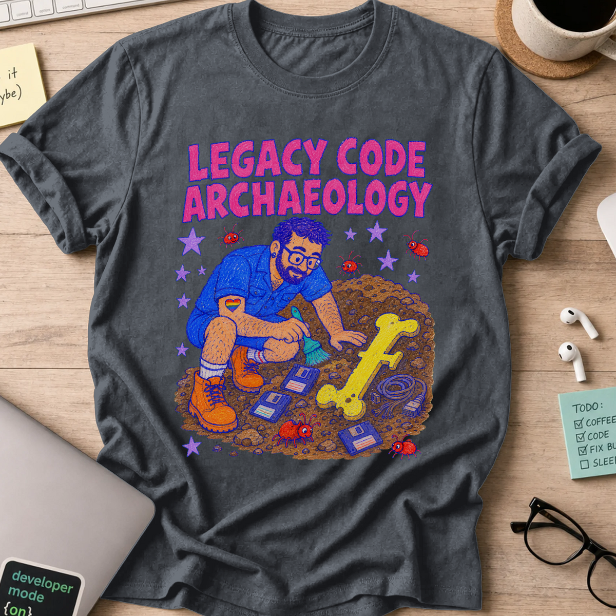 Legacy Code Archaeology Shirt — Dark Heather storefront mockup