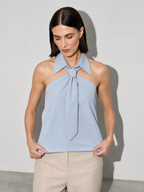 Polo Collar Tie Shirt Women's Design Vest - Light Blue Premium Fabric Finish Adjusting