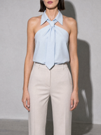 Polo Collar Tie Shirt Women's Design Vest - Light Blue Premium Fabric Finish Bust To Thigh