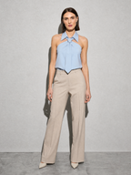 Polo Collar Tie Shirt Women's Design Vest - Light Blue Premium Fabric Finish Main