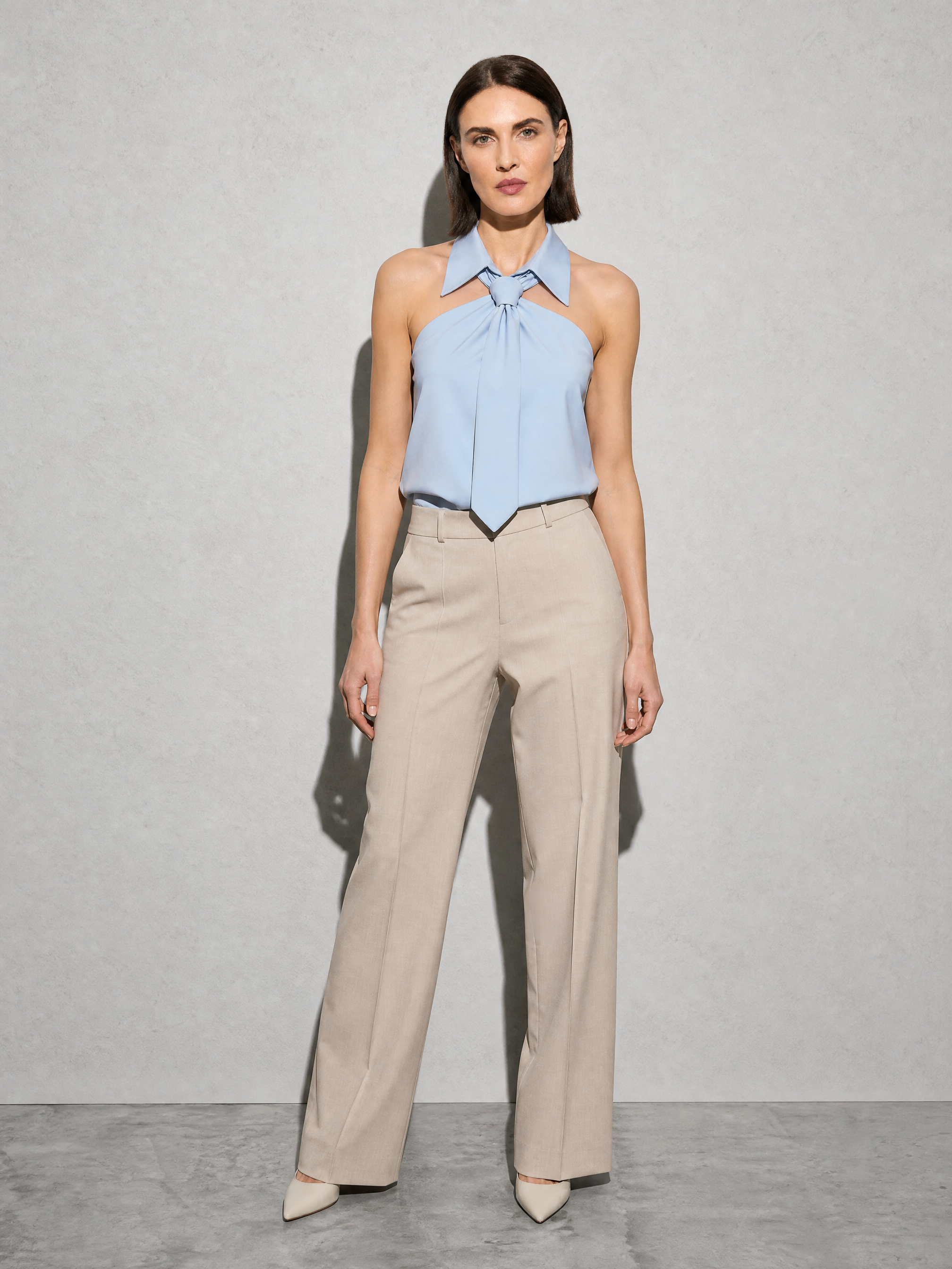 Polo Collar Tie Shirt Women's Design Vest - Light Blue Premium Fabric Finish Main