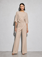 Relaxed-fit Top And High-waisted Wide-leg Pants Two-piece Set - Light Brown Premium Fabric Finish Main