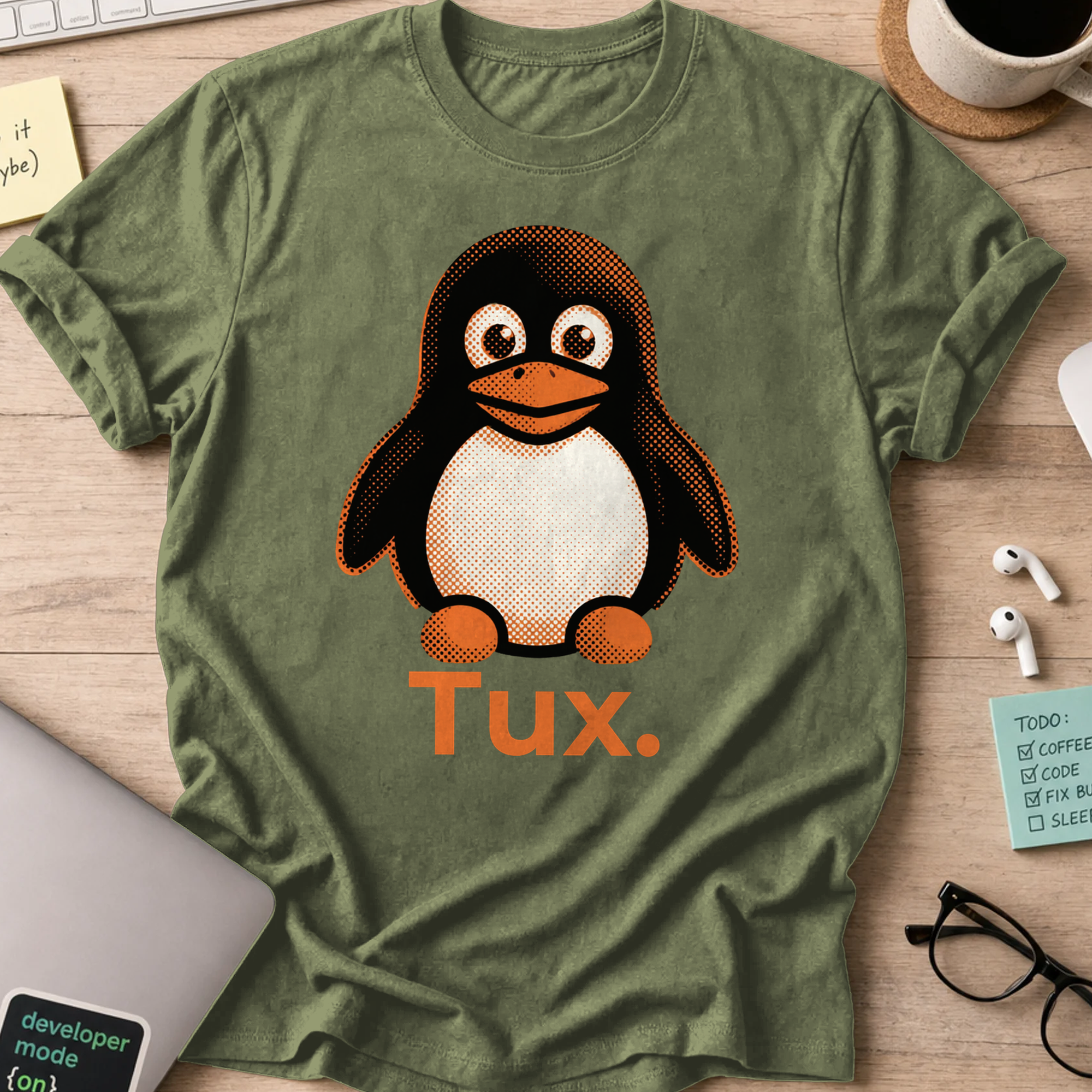 Linux Penguin Shirt - Military Green