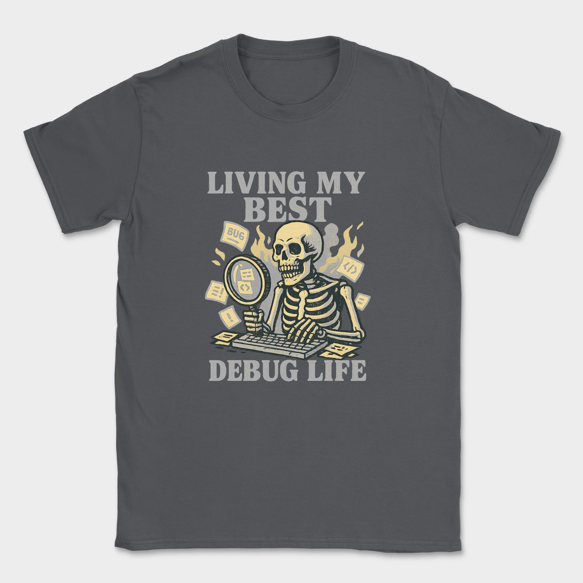 Living my best debug life skeleton shirt — Dark Heather Grey