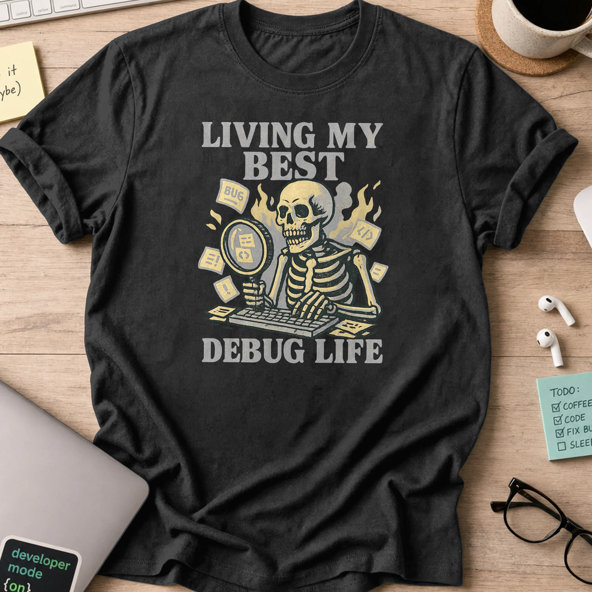 Living my best debug life skeleton shirt - Black