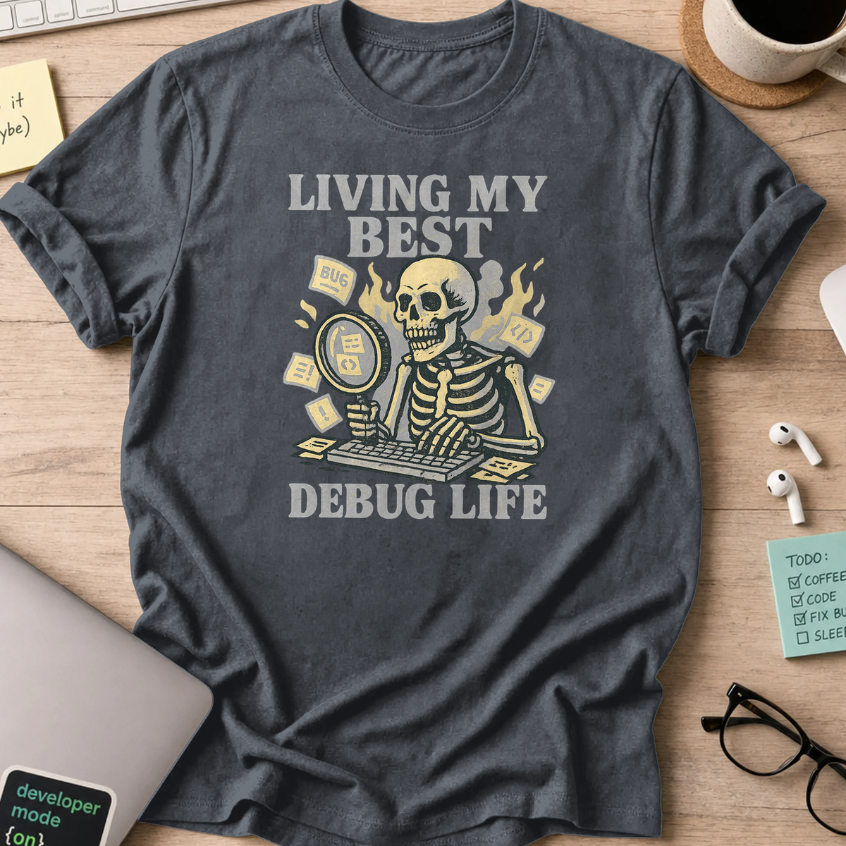 Living my best debug life skeleton shirt - Dark Heather
