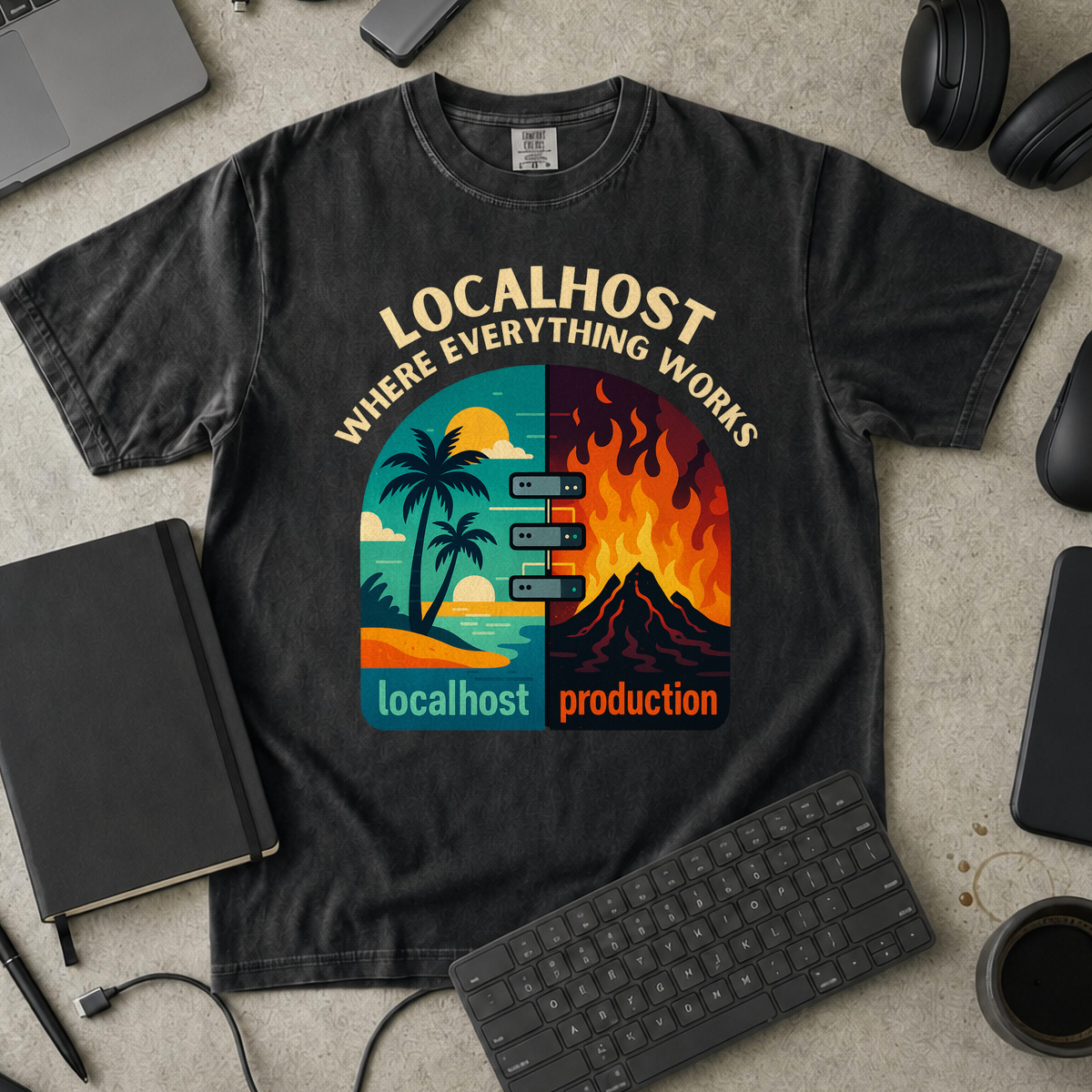 localhost vs production Premium Shirt — black Premium Shirt mock-up