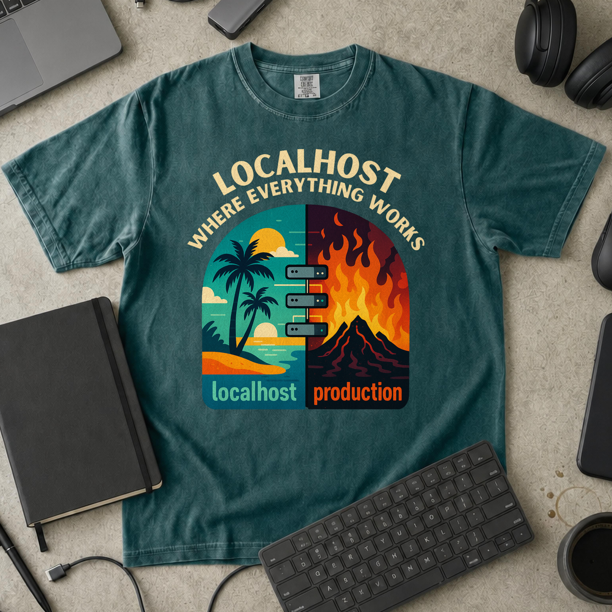 localhost vs production Premium Shirt — blue spruce Premium Shirt mock-up