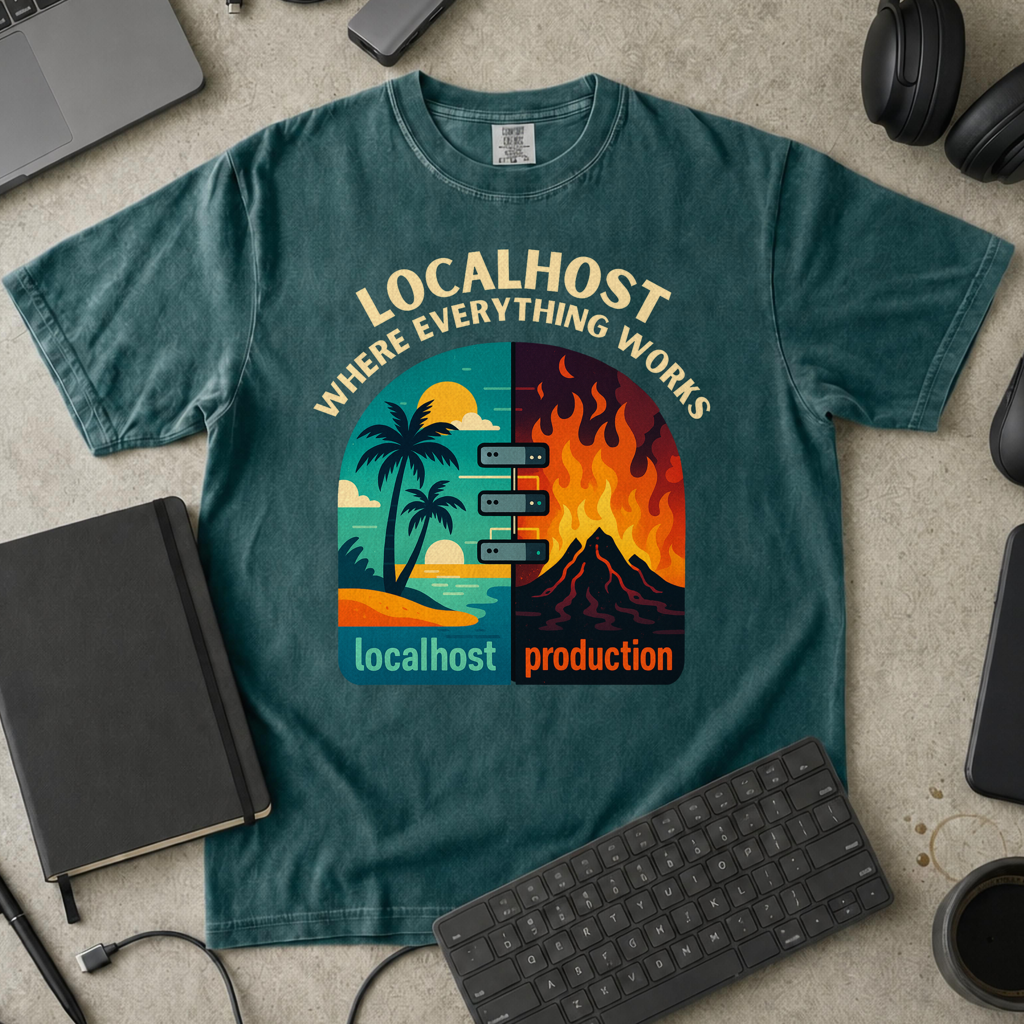 localhost vs production Premium Shirt — blue spruce Premium Shirt mock-up