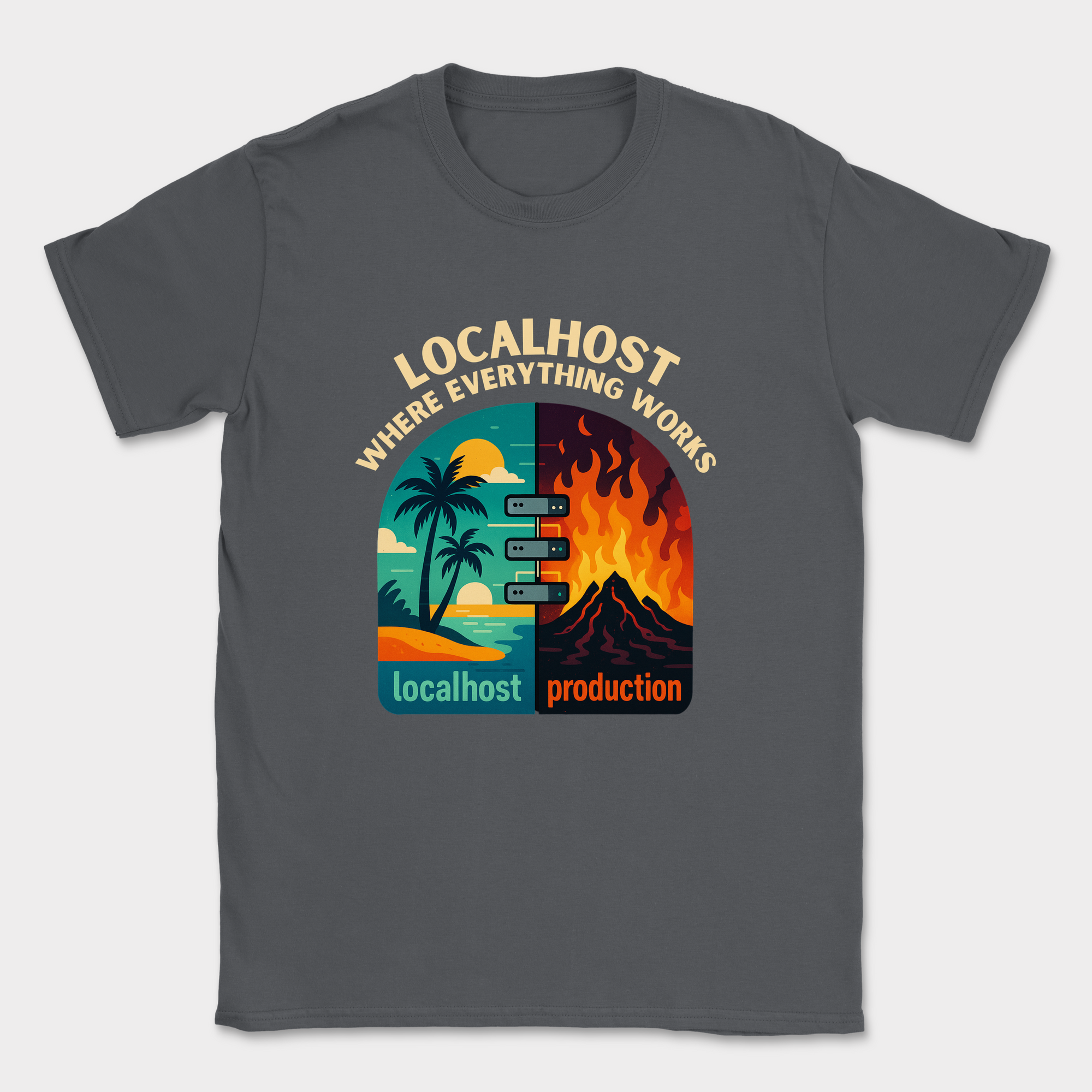 localhost vs production shirt — Dark Heather Grey