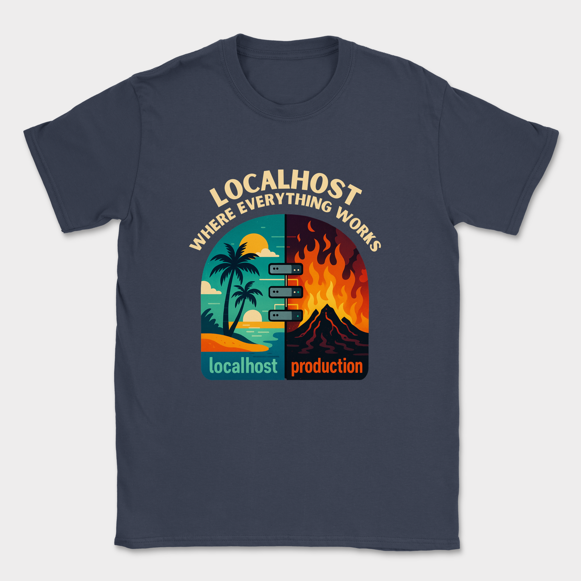 localhost vs production shirt — Navy