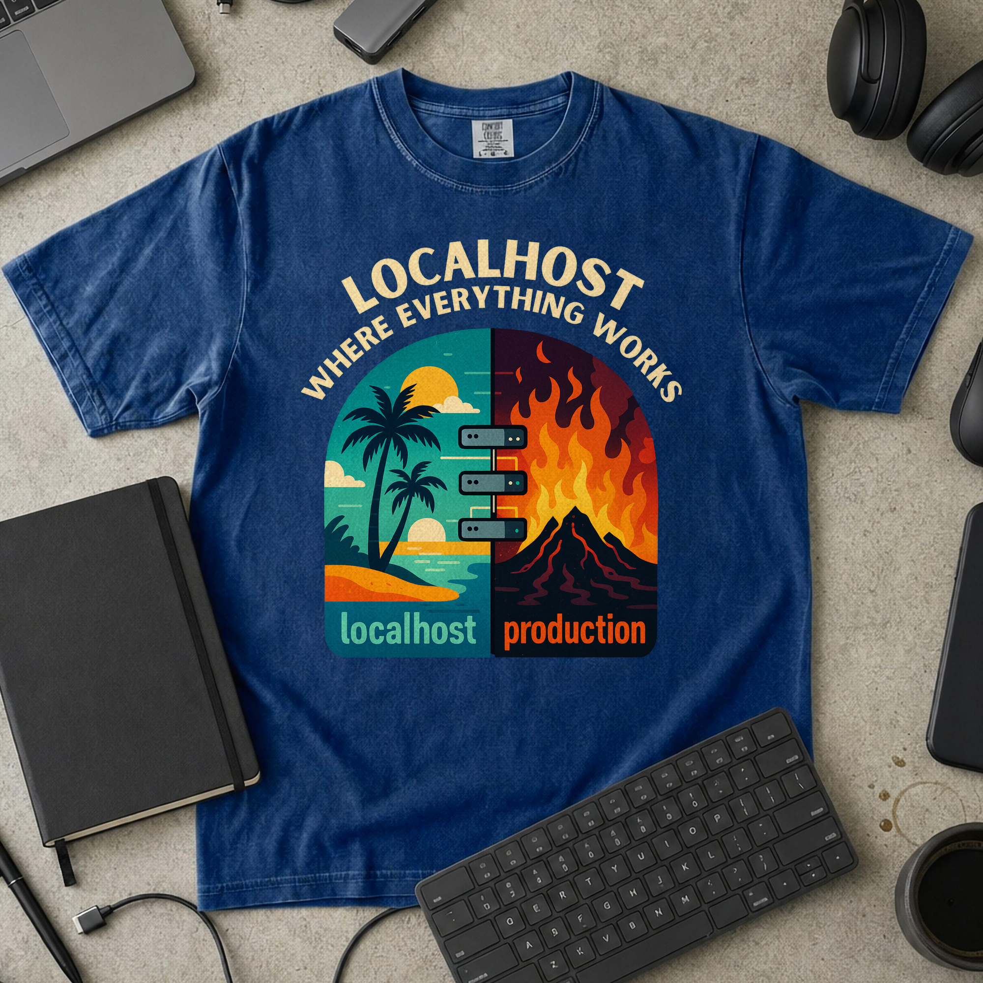 localhost vs production Premium Shirt — true navy Premium Shirt mock-up