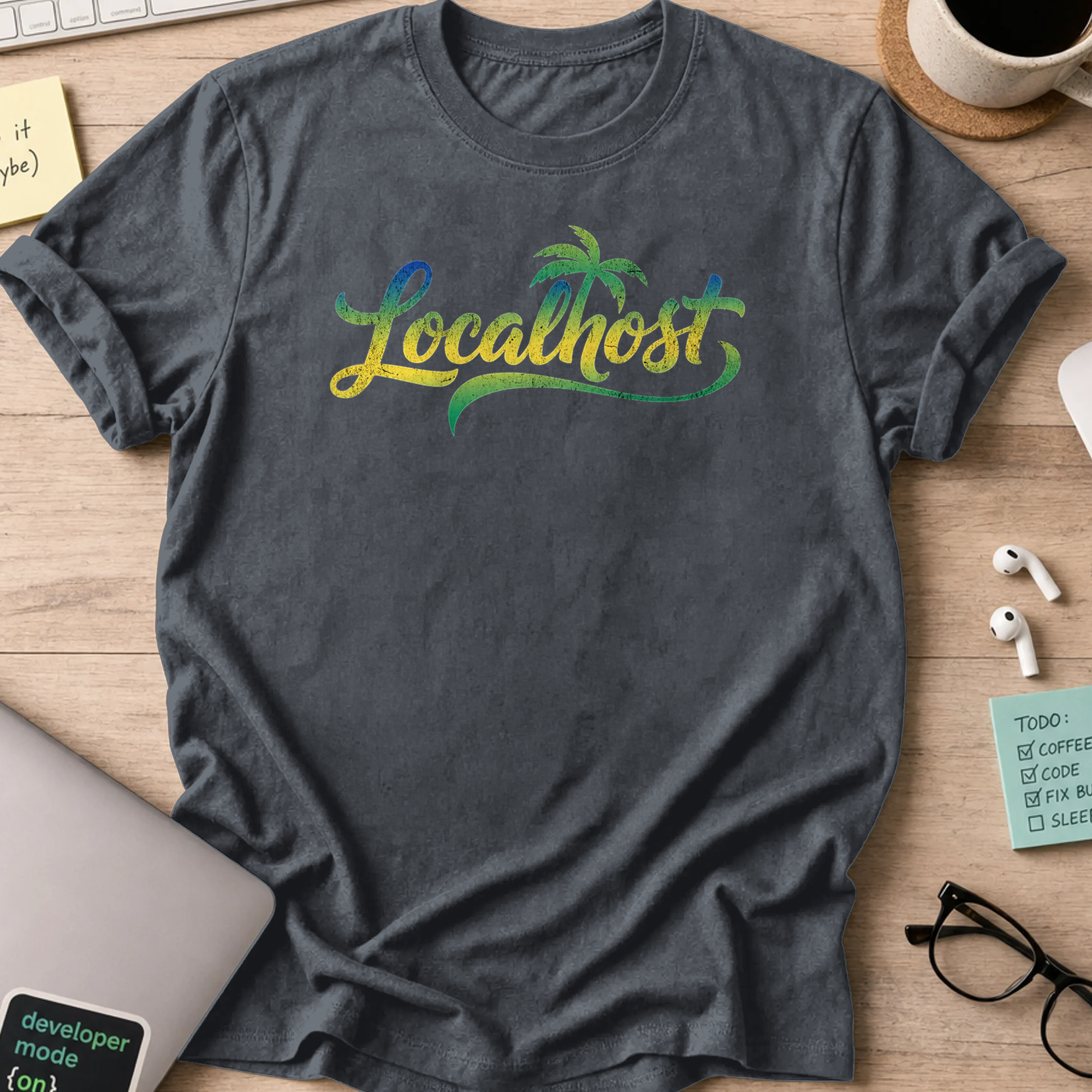 localhost tropical text shirt - Dark Heather