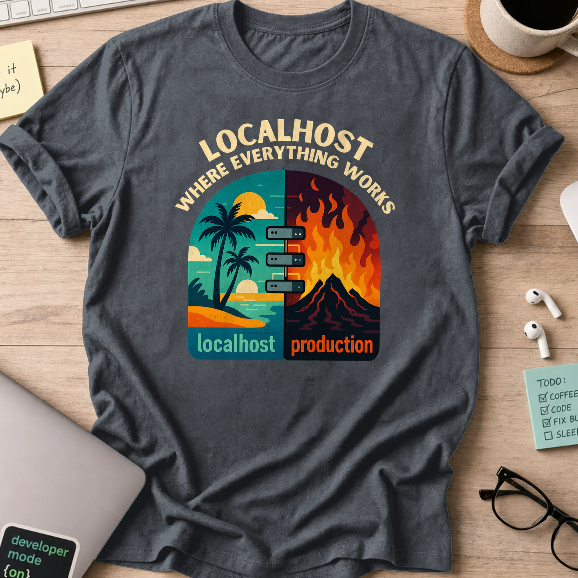 localhost vs production shirt - Dark Heather