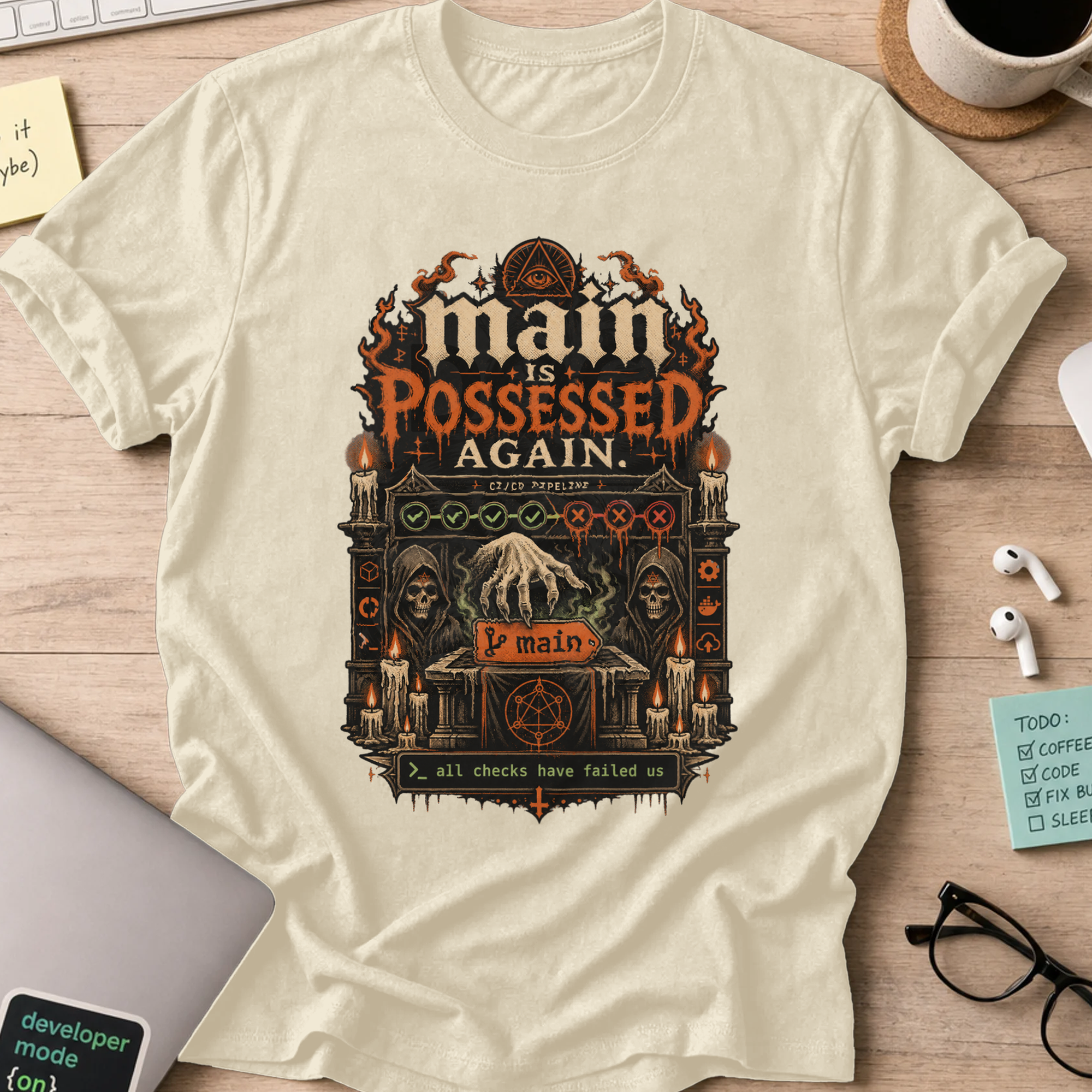 Main Is Possessed Again Shirt — Natural storefront mockup