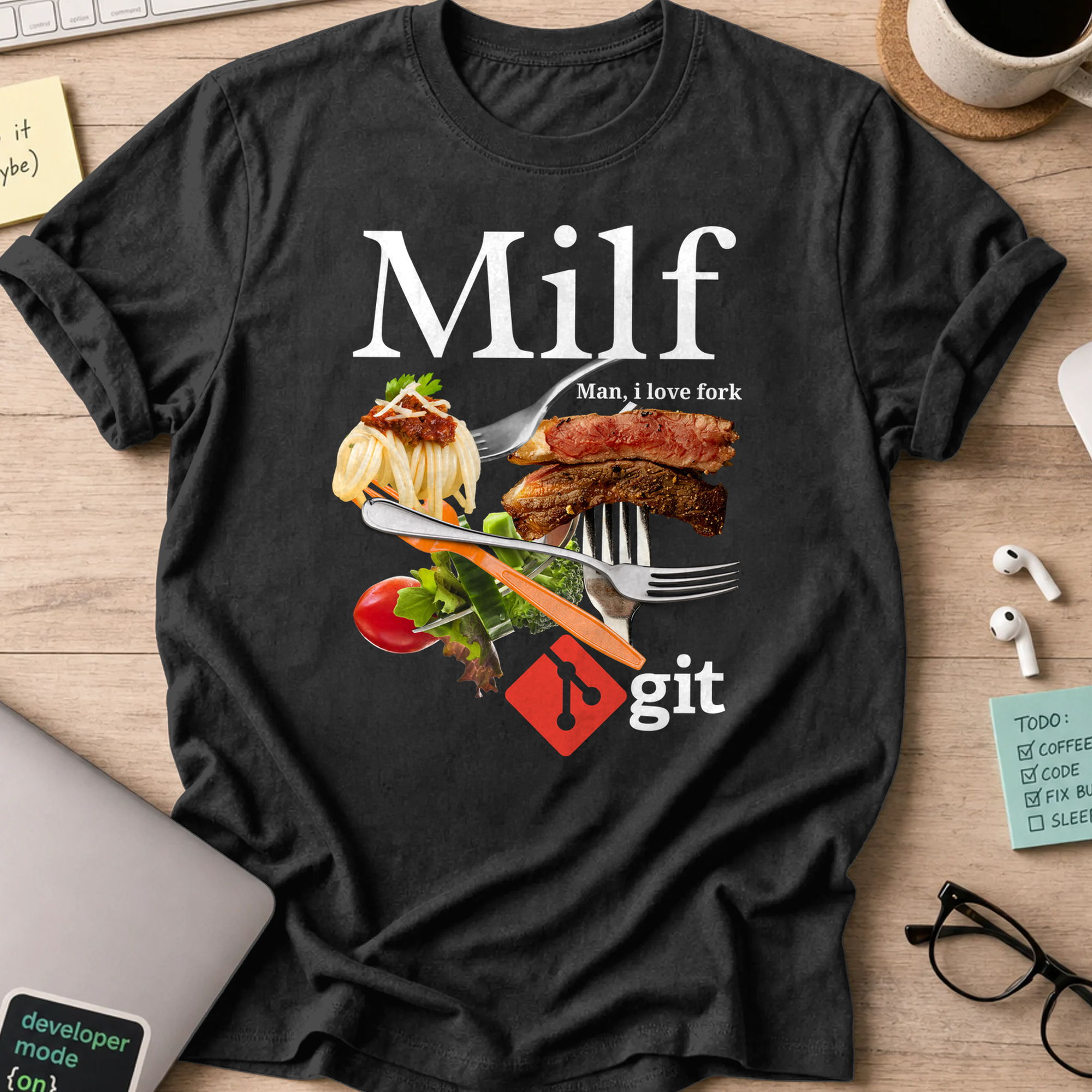 man i love fork git shirt - Black