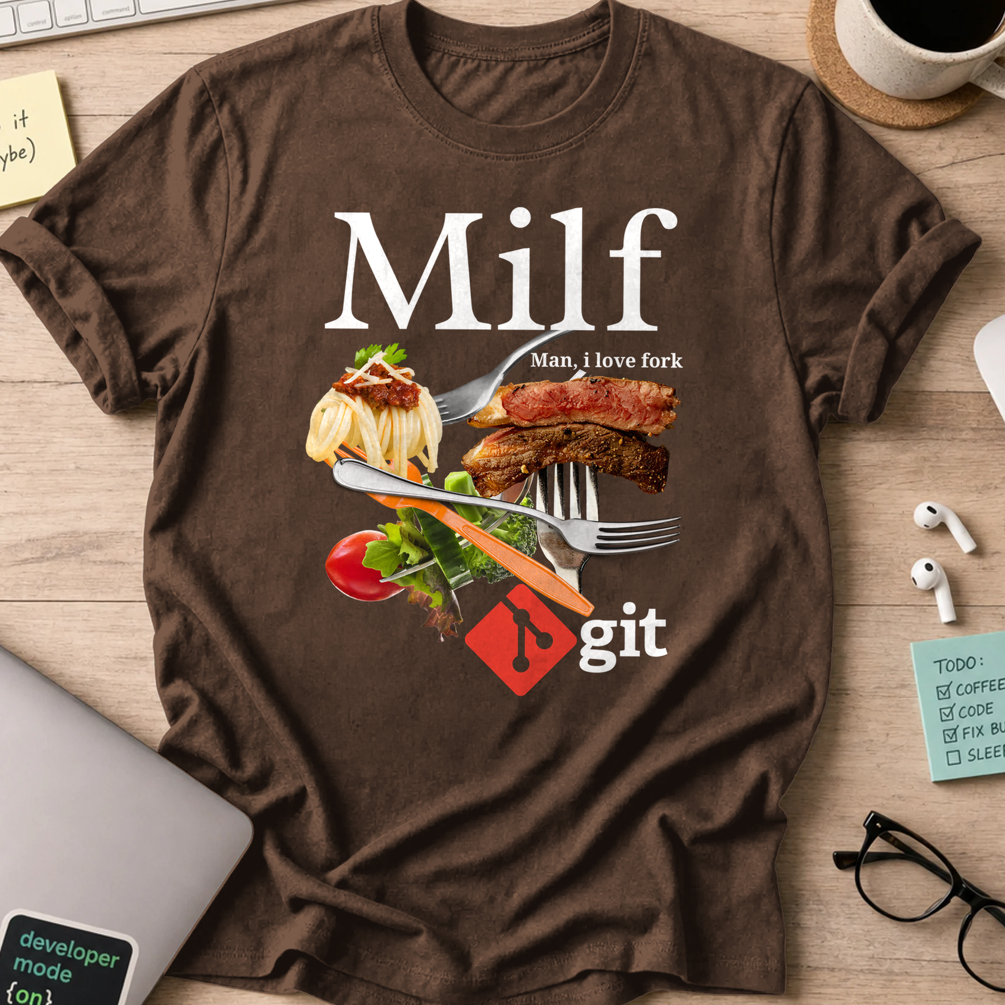 man i love fork git shirt - Dark Chocolate
