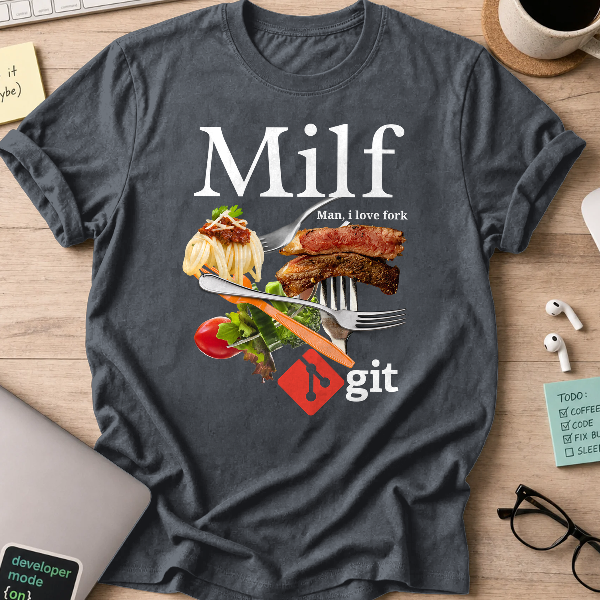 man i love fork git shirt - Dark Heather