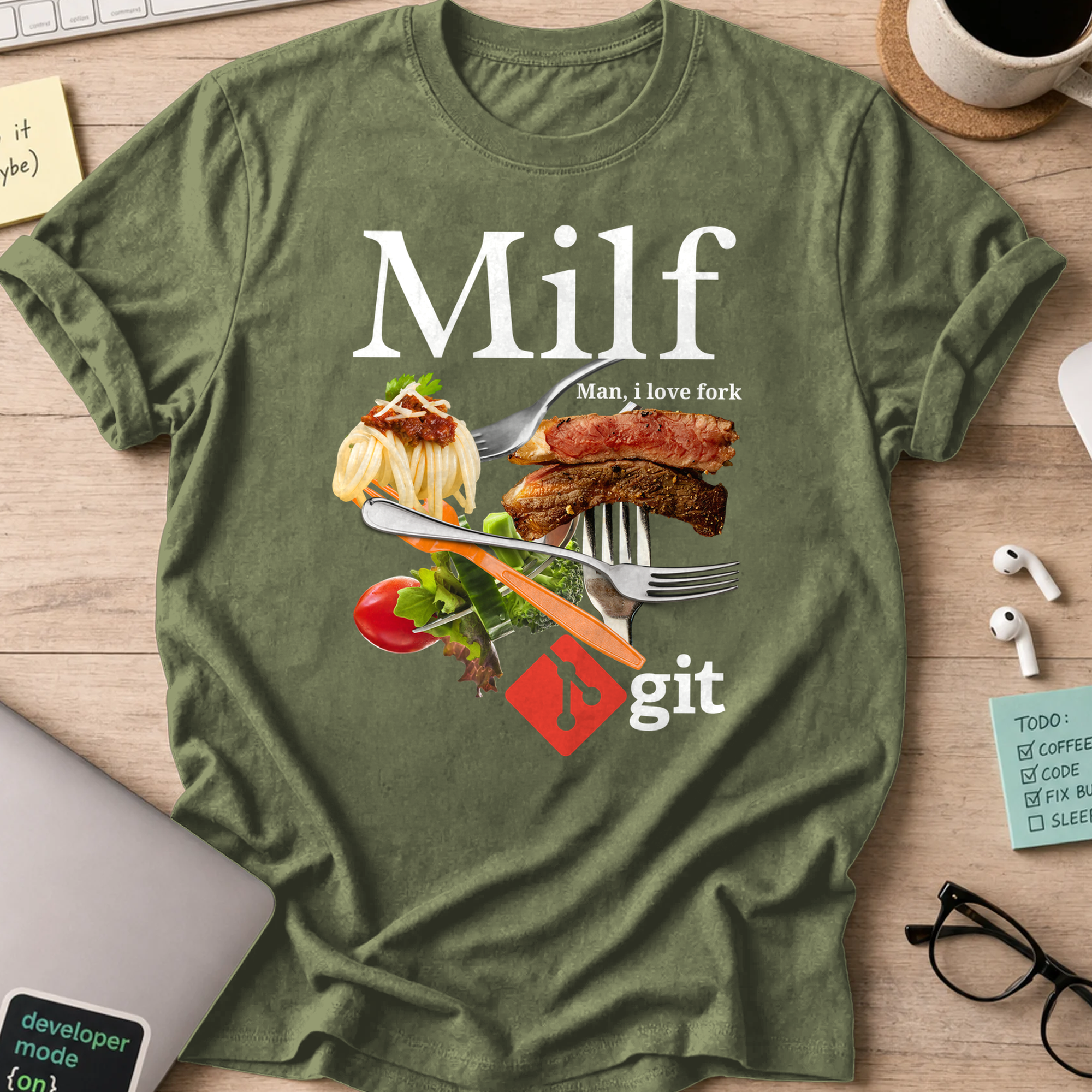 man i love fork git shirt - Military Green