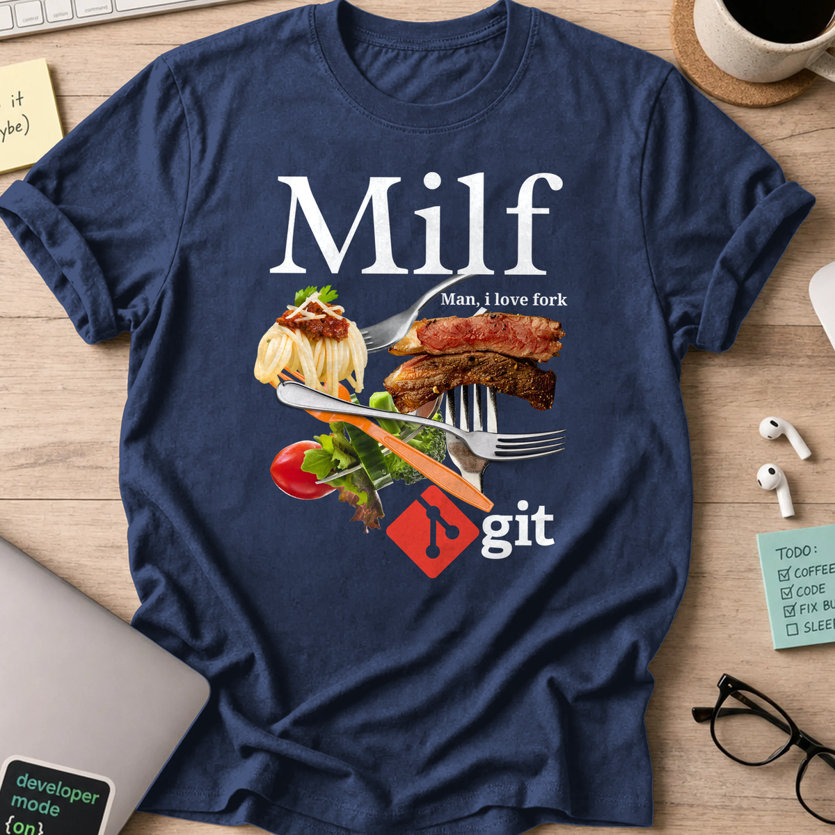 man i love fork git shirt - Navy