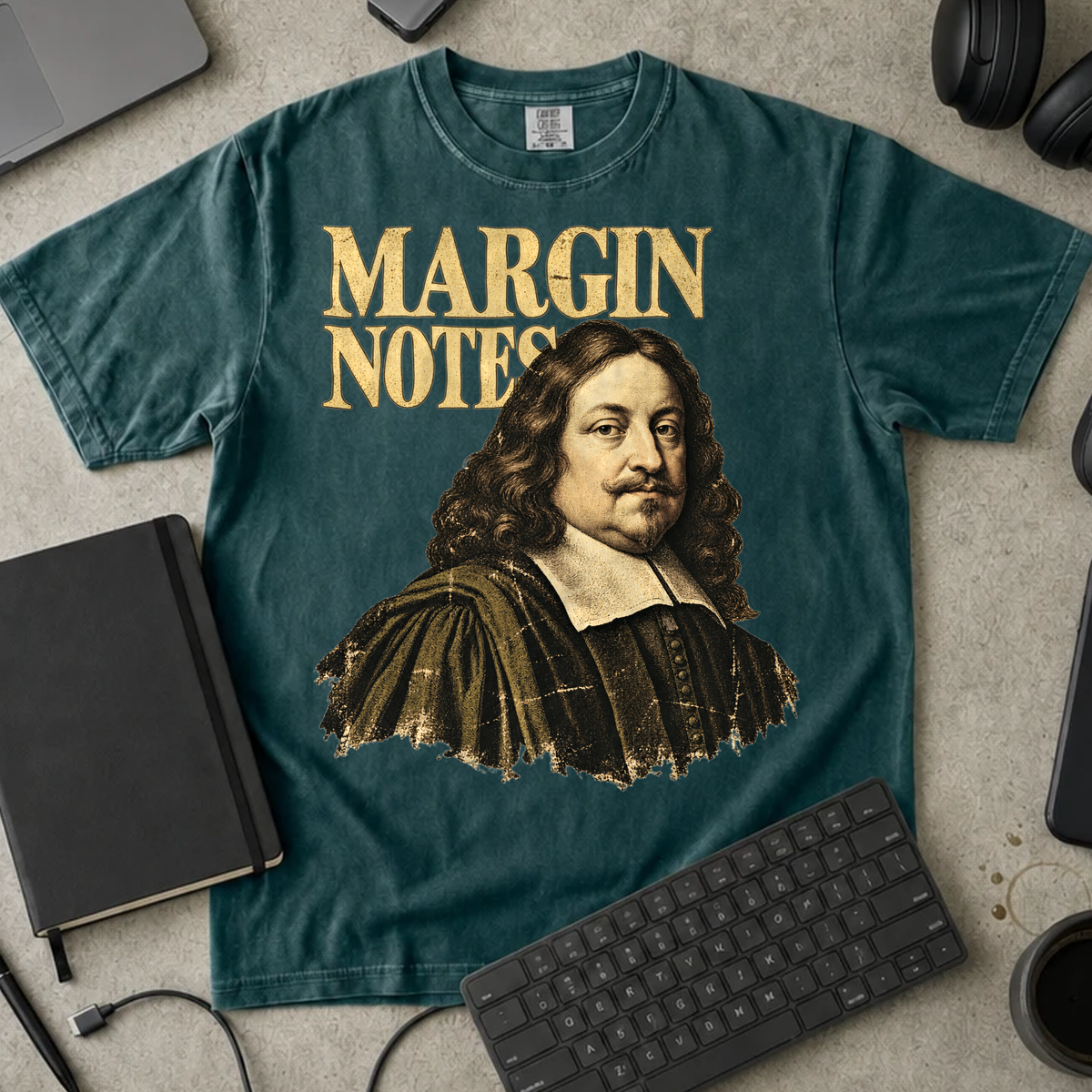 Margin Notes Shirt — Blue Spruce Comfort Colors 1717 flat lay