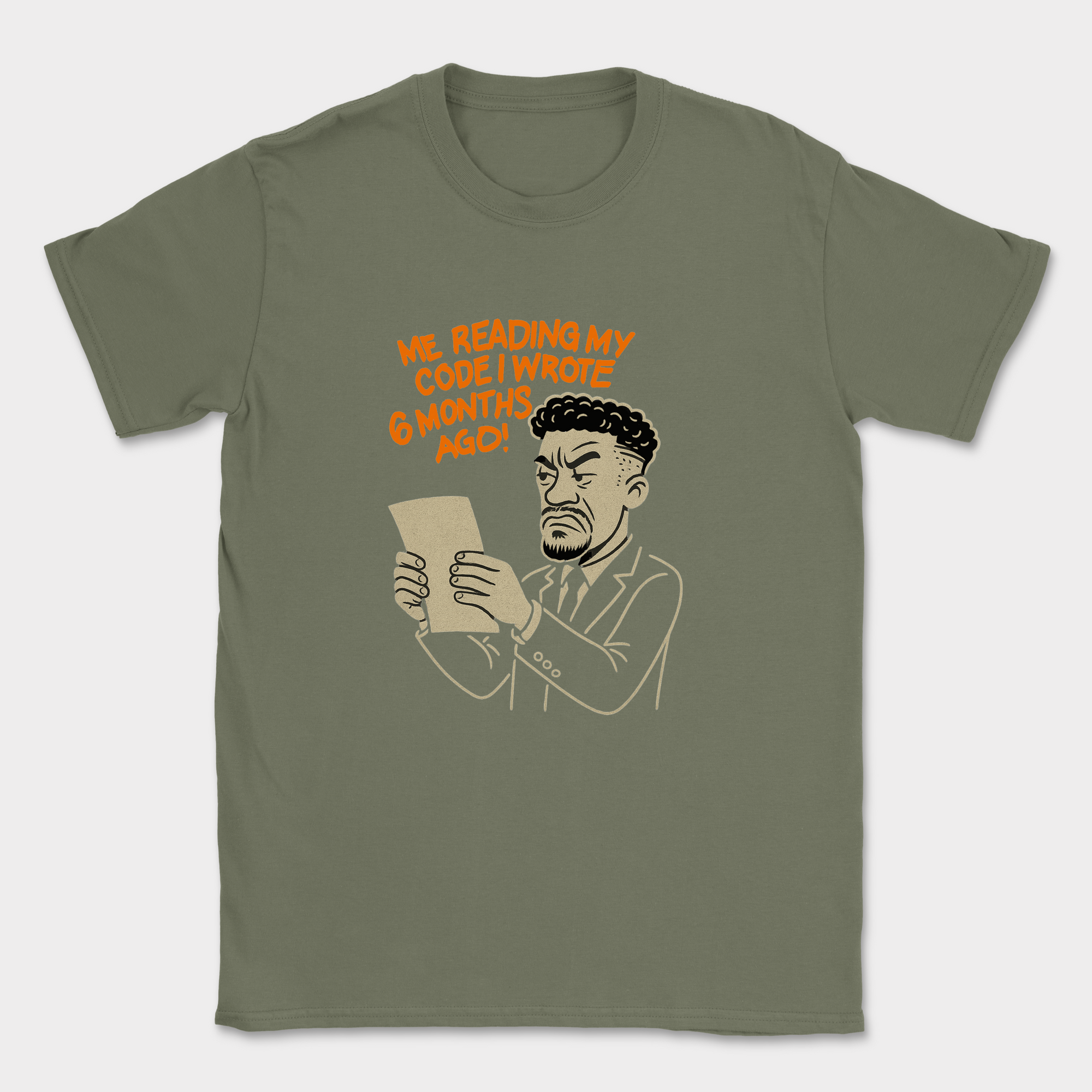 me reading my own code shirt — Military Green