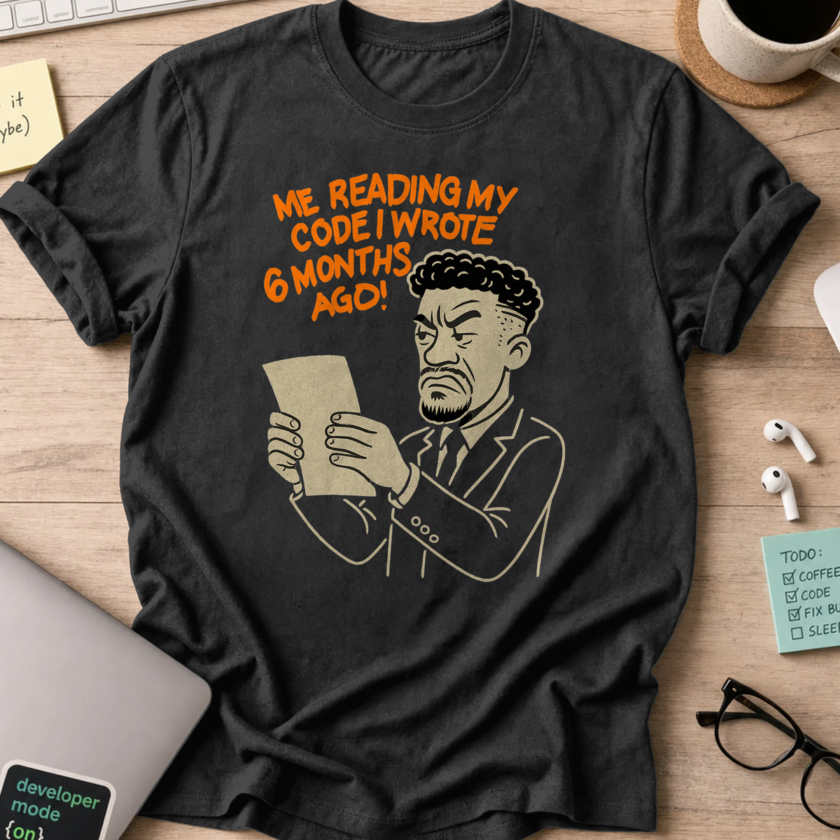 me reading my own code shirt - Black