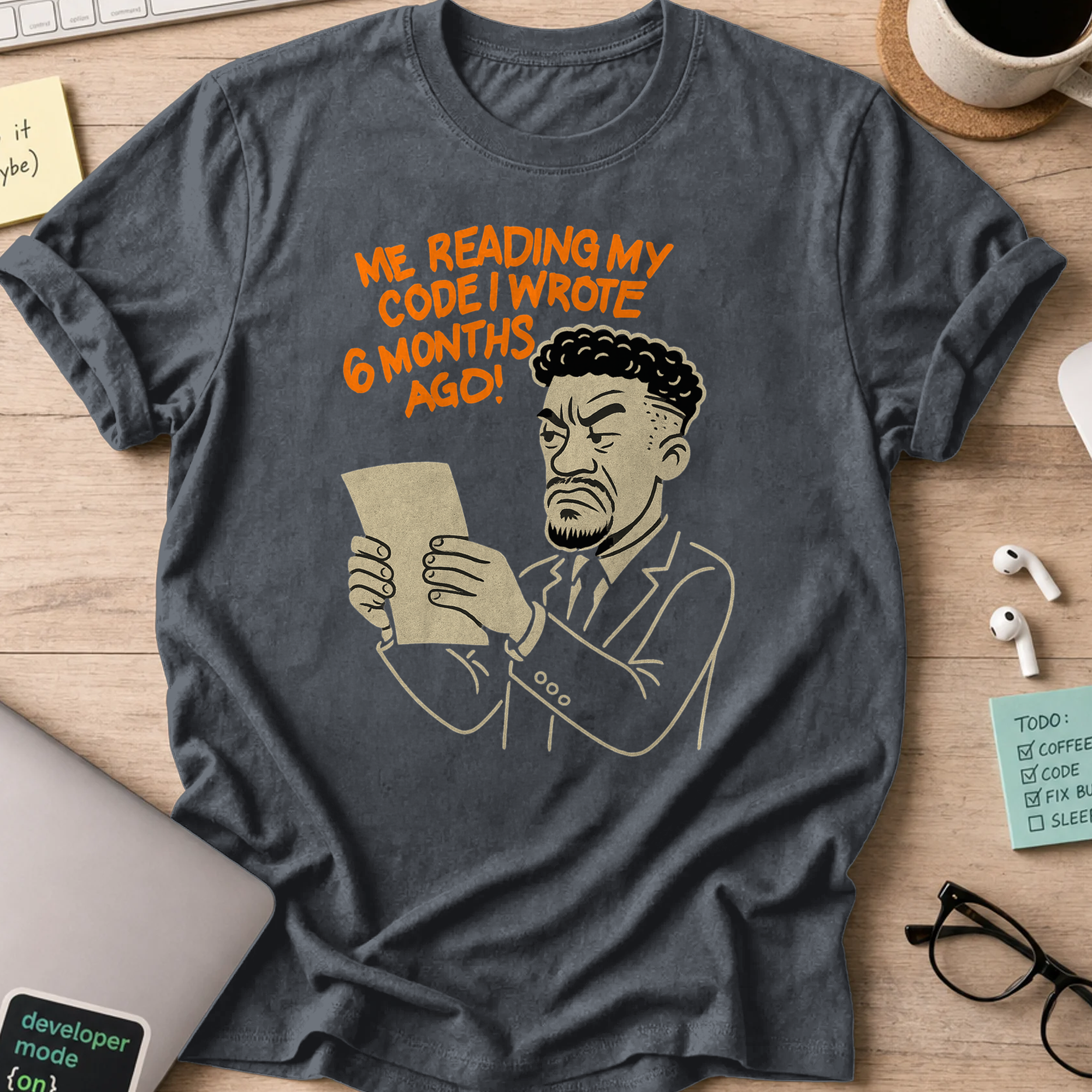 me reading my own code shirt - Dark Heather
