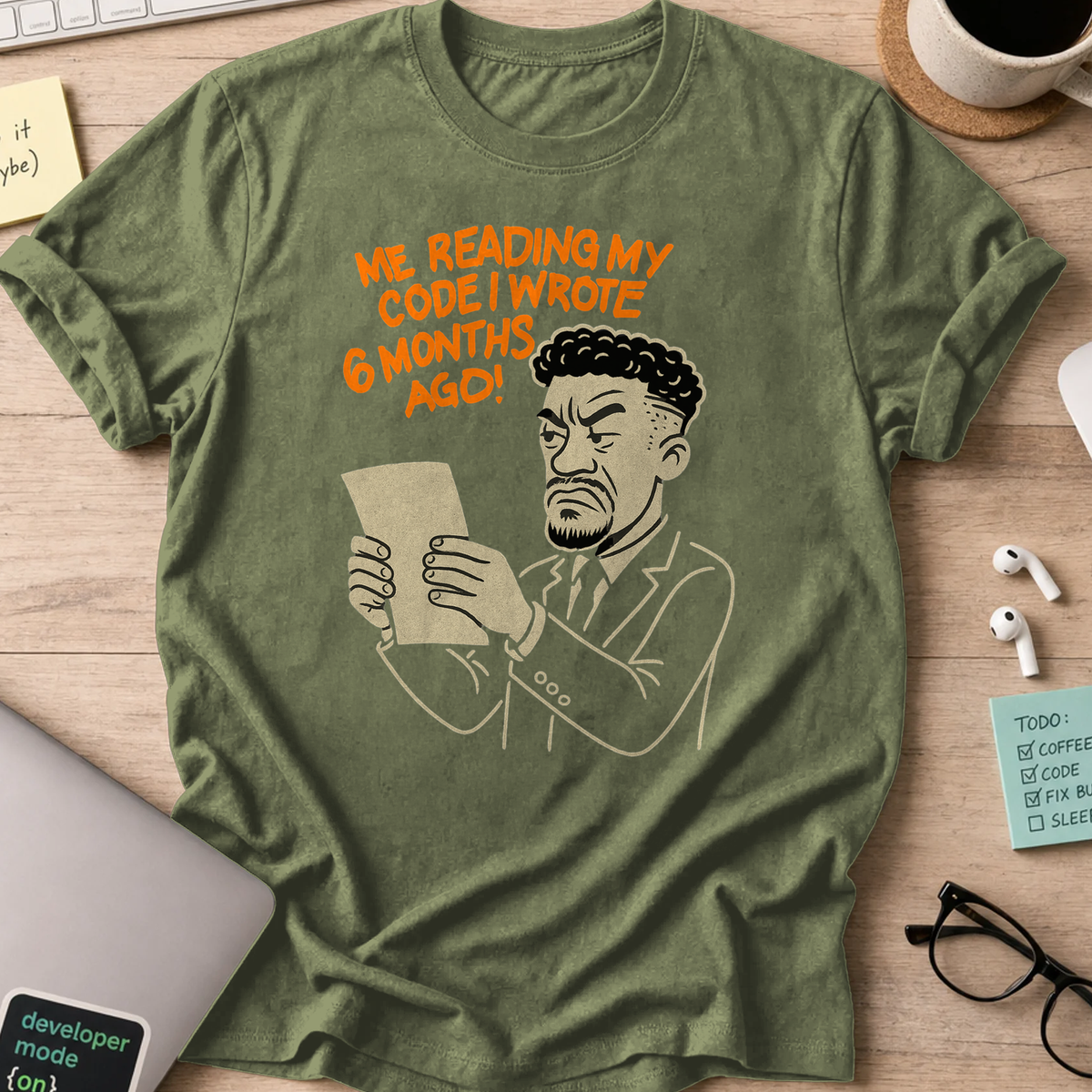 me reading my own code shirt - Military Green