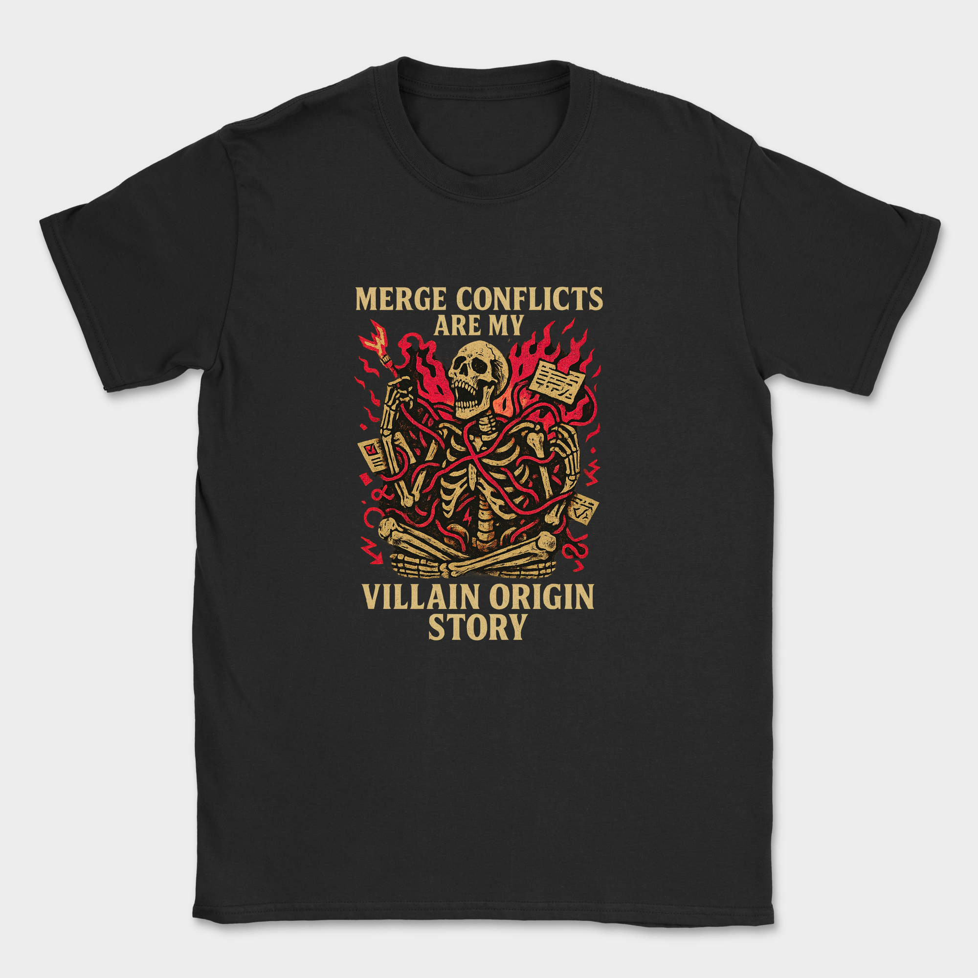 merge conflicts are my villain origin story skeleton shirt — Black