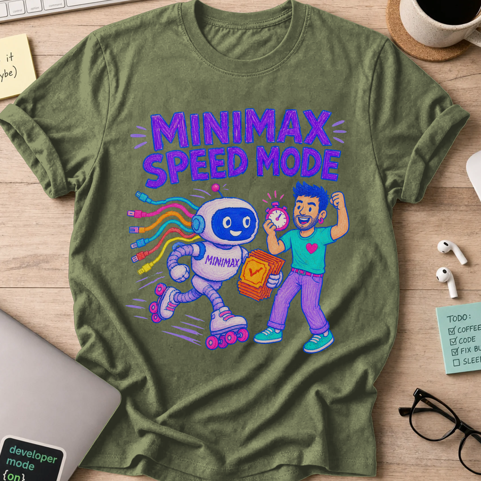 MiniMax Speed Mode Shirt — Military Green storefront mockup